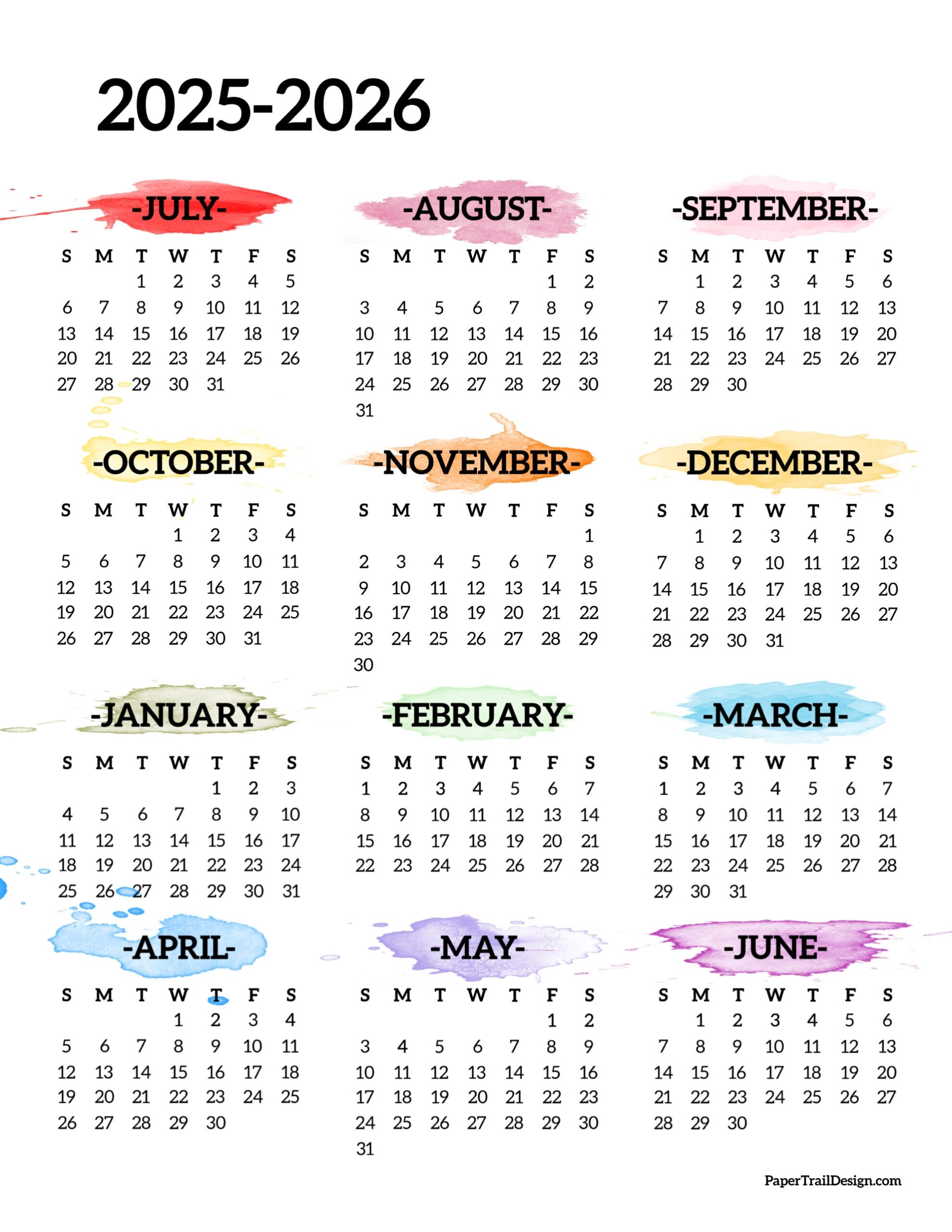 July 2025-June 2026 Calendar