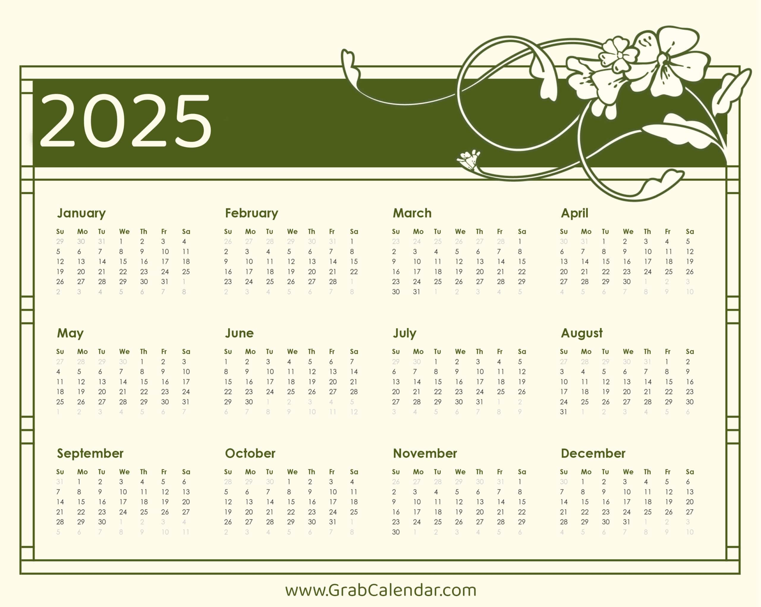 Grab Calendar May 2025