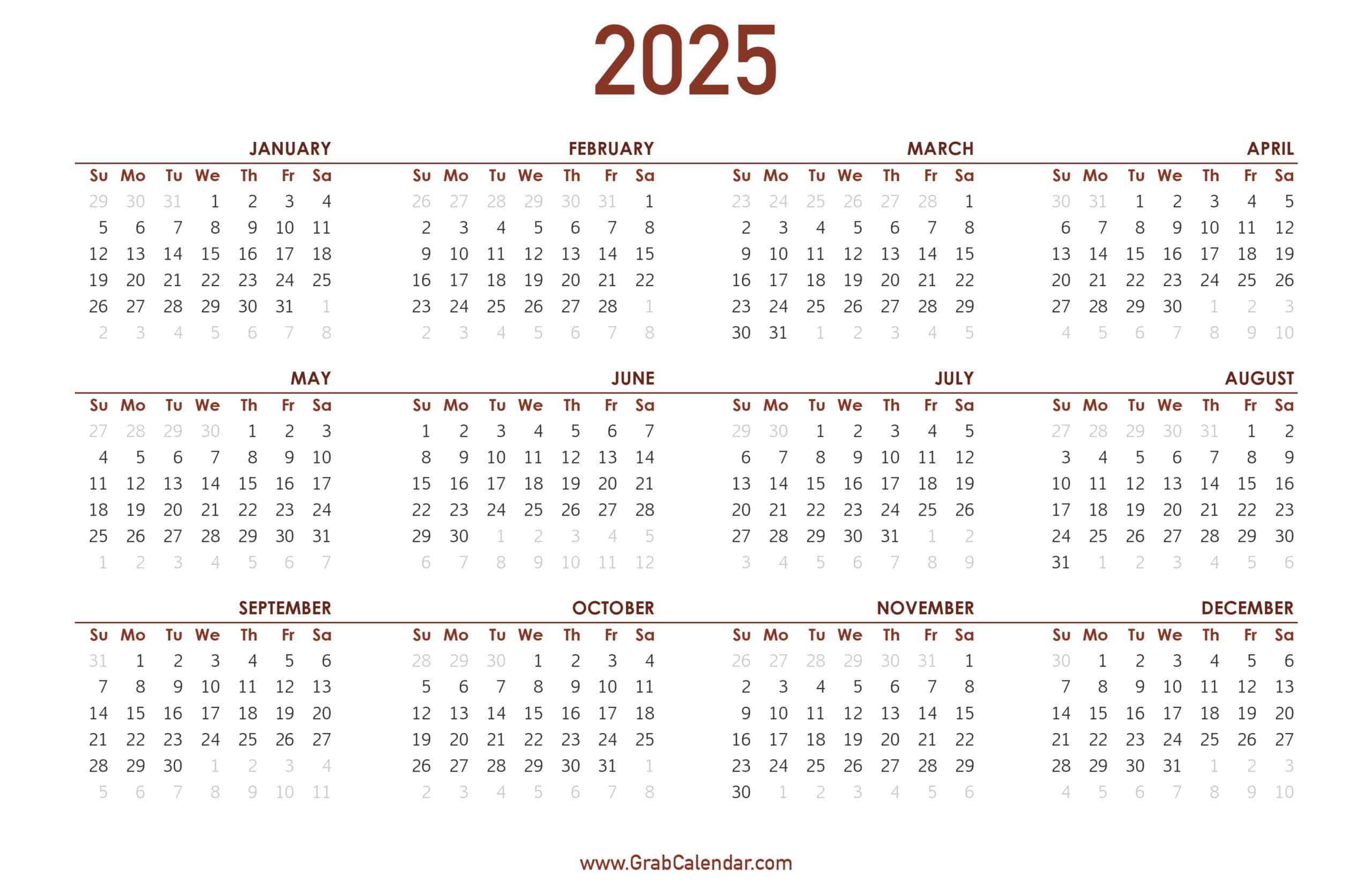 August-December 2025 Calendar