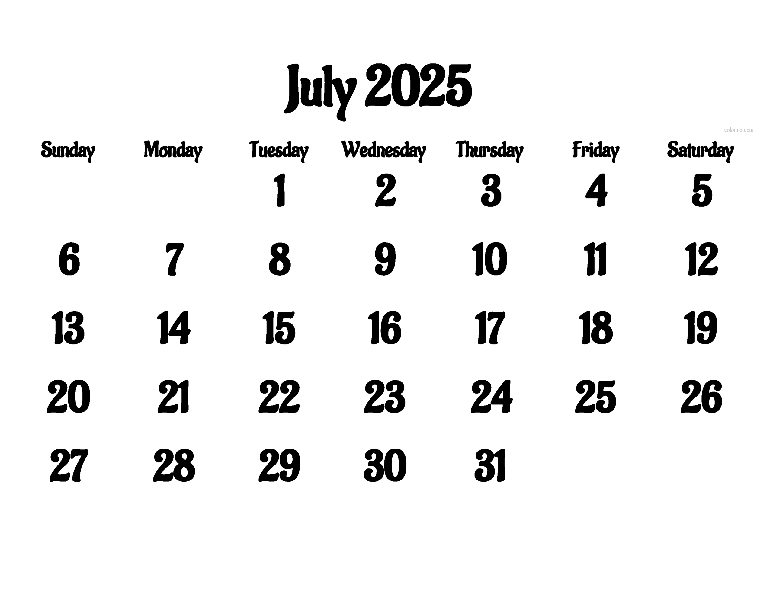 Calendar For 2025 July