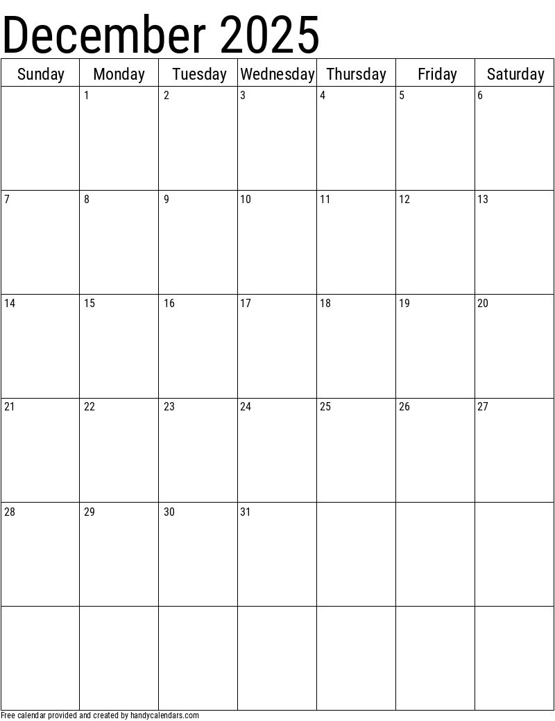 2025 December Calendars Handy Calendars