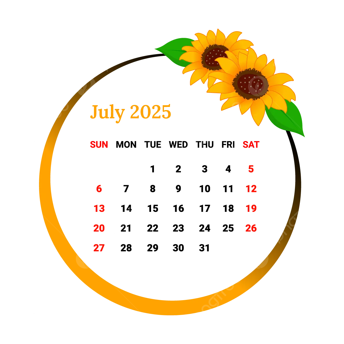 Sunflower July 2025 Calendar