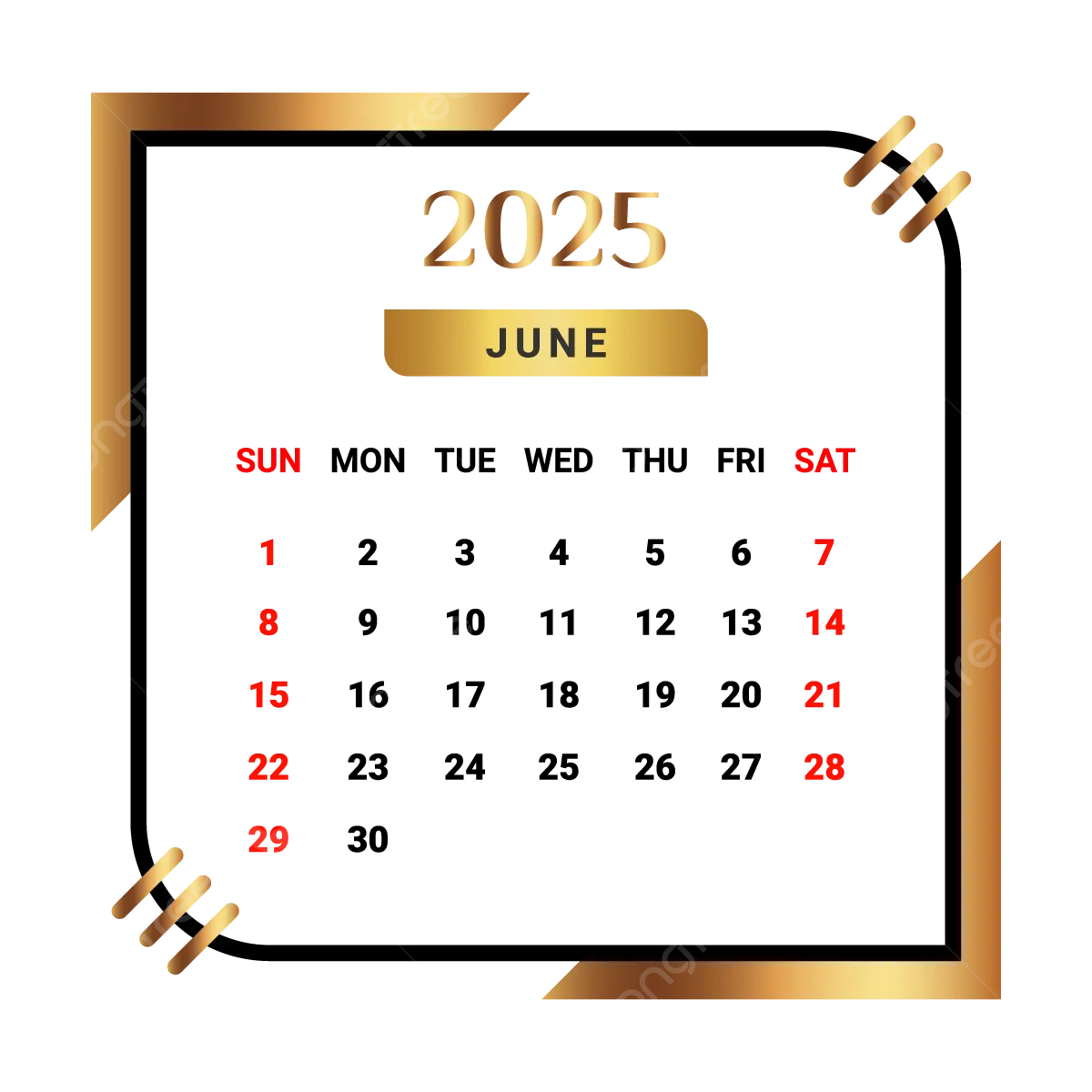 2025 June Month Calendar With Black And Golden Vector Monthly 
