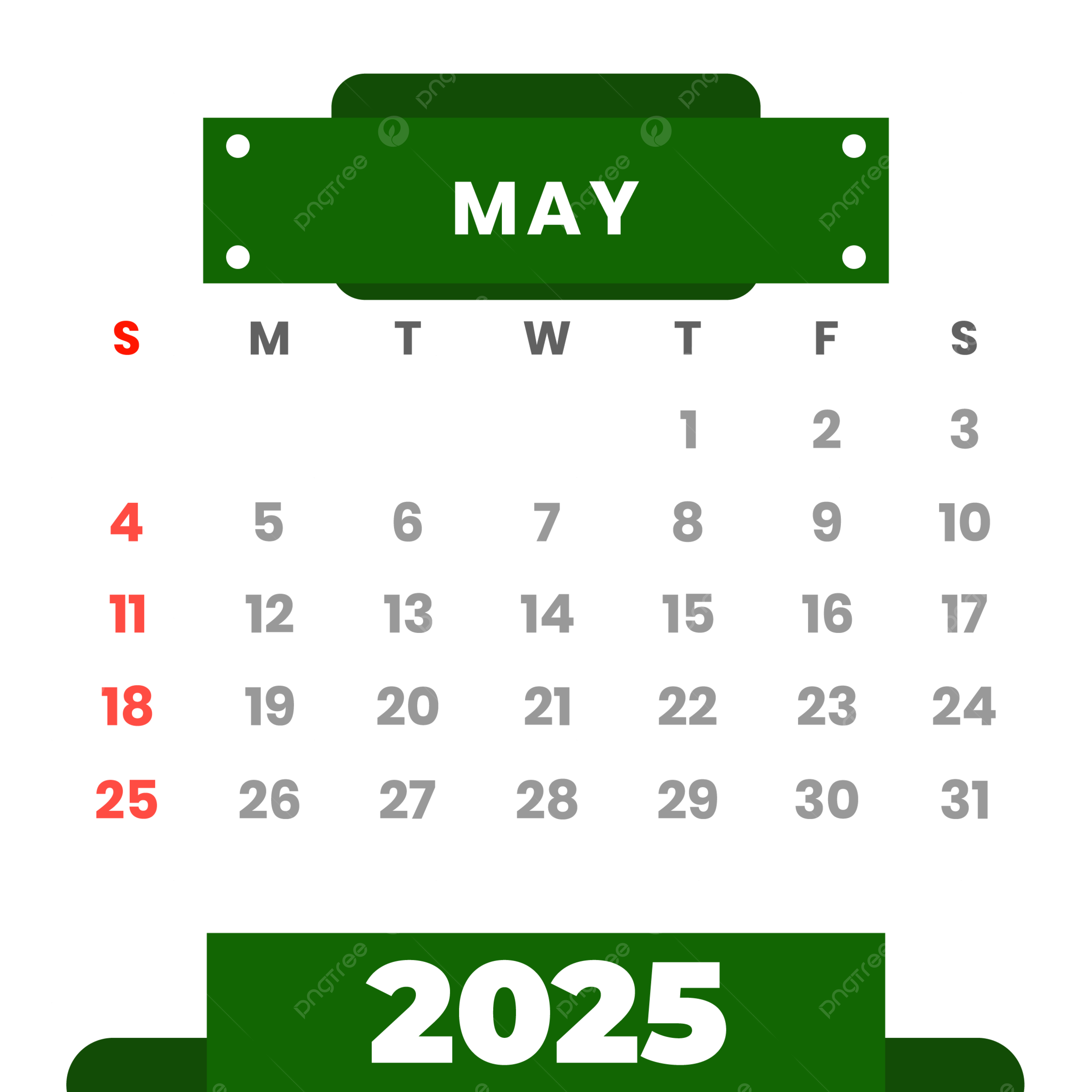 2025 May Vector Clipart Monthly Green Calendar 2025 Calendar 