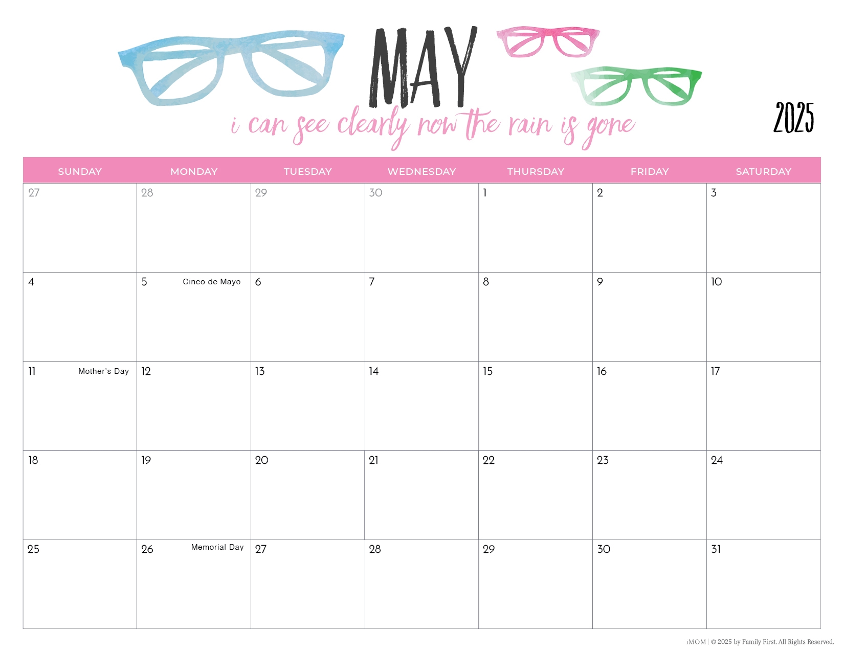 May Calendar 2025 Editable