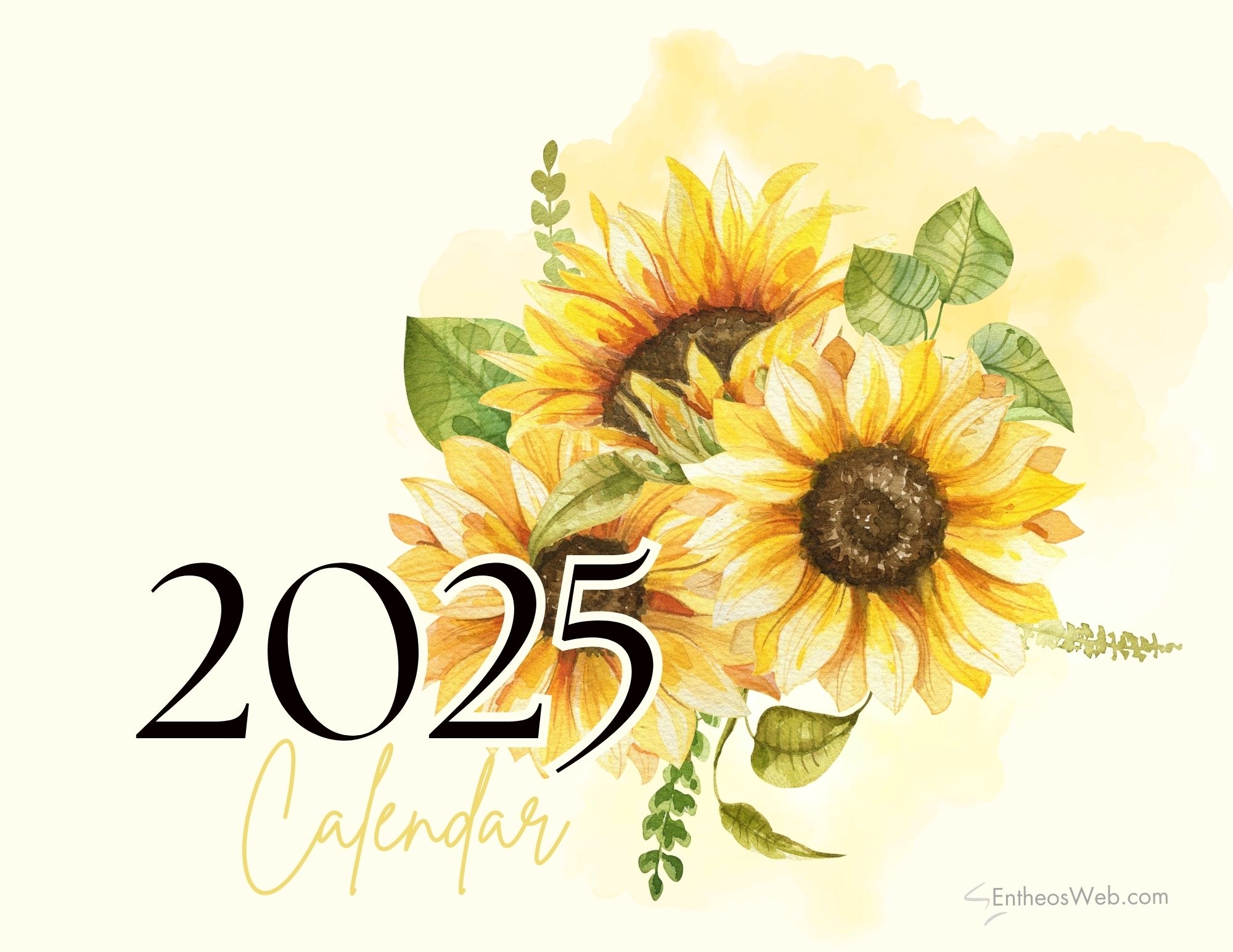 2025 Sunflowers Calendar PDF Printable EntheosWeb