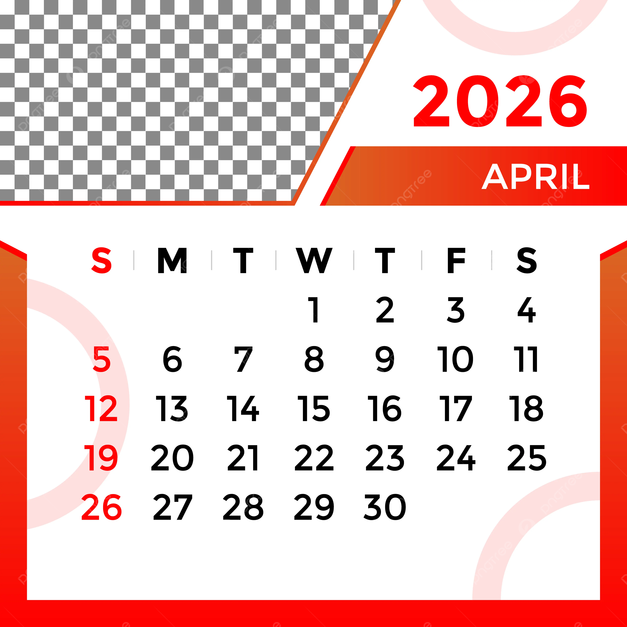 April 2026 Calendar Png