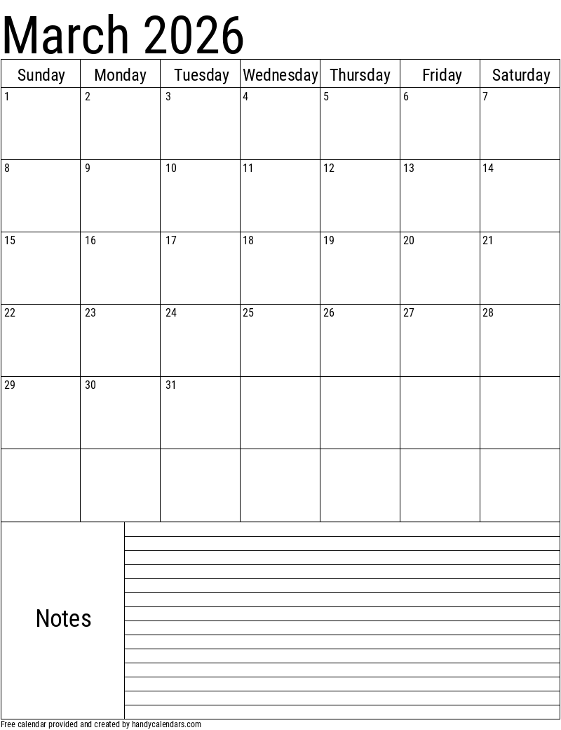 March Editable Calendar 2026