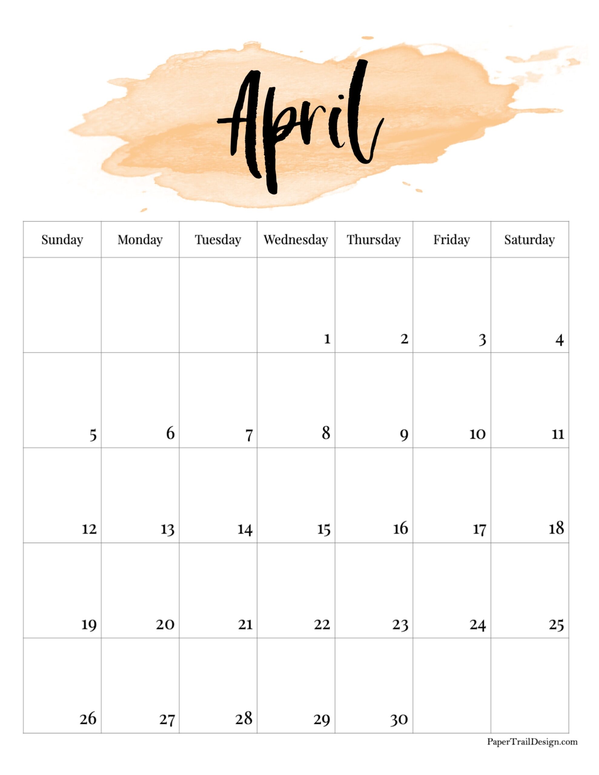 April 2026 Vertical Calendar