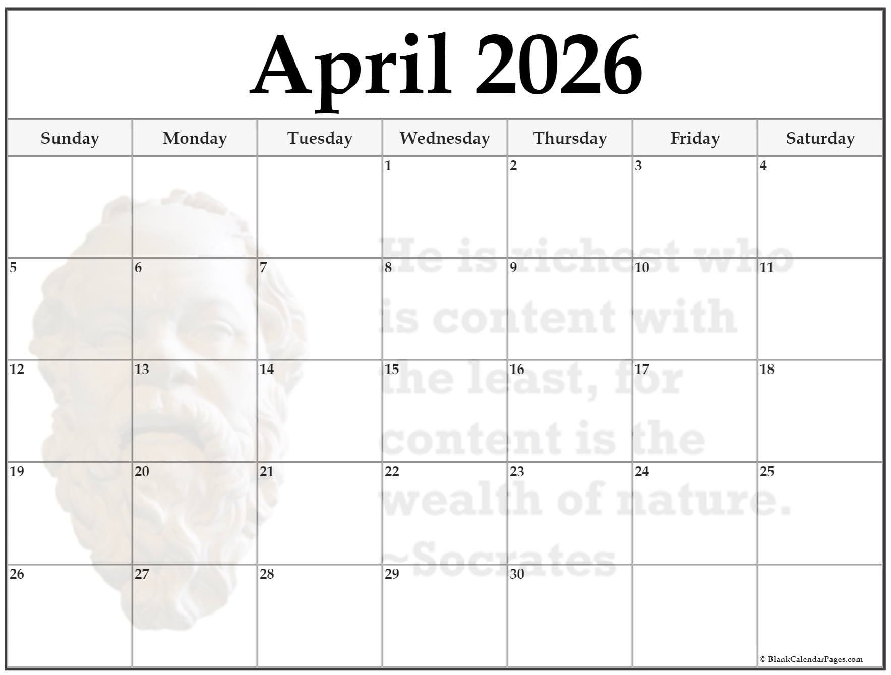 April 2026 Blank Calendar