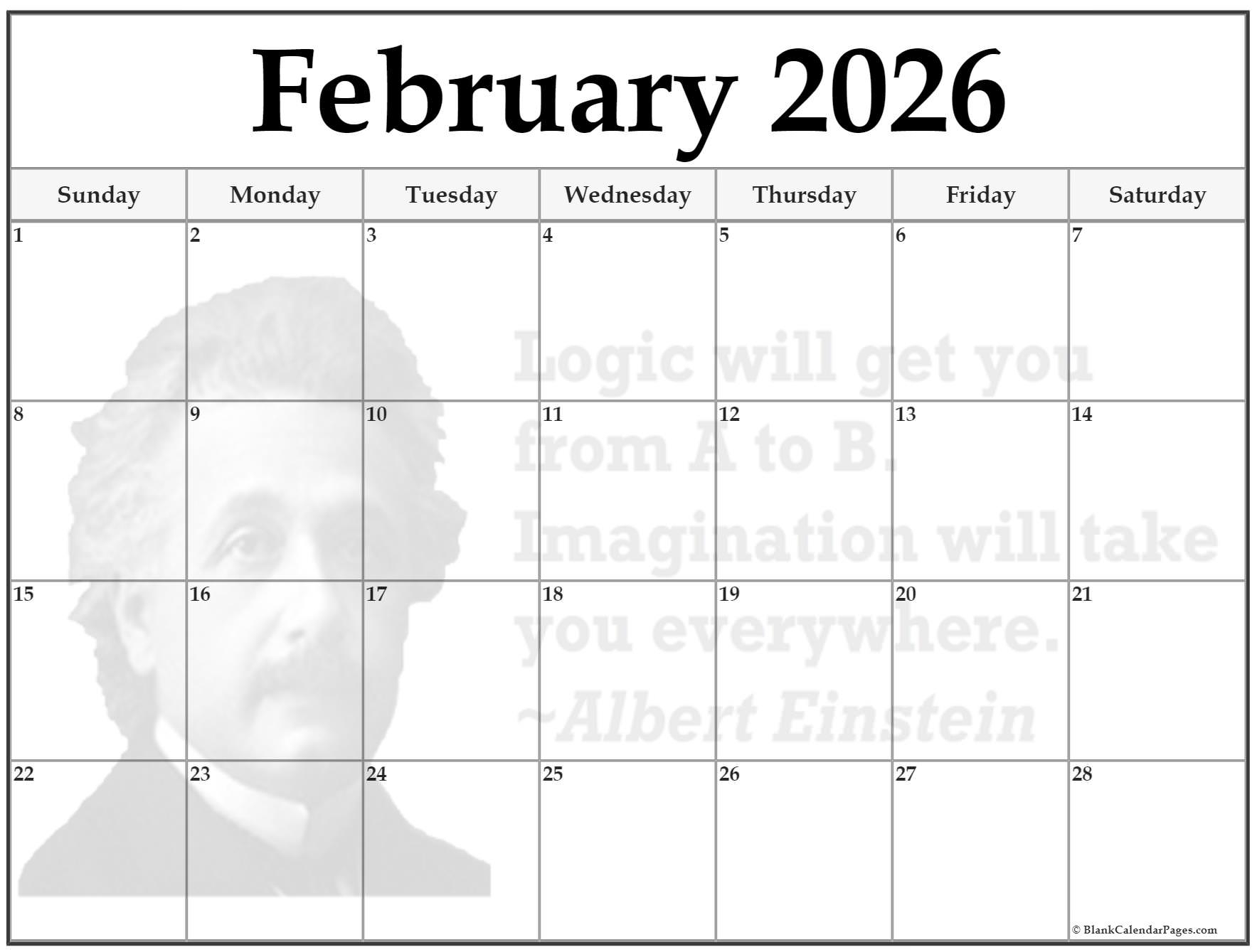 February Calendar 2026 Printable