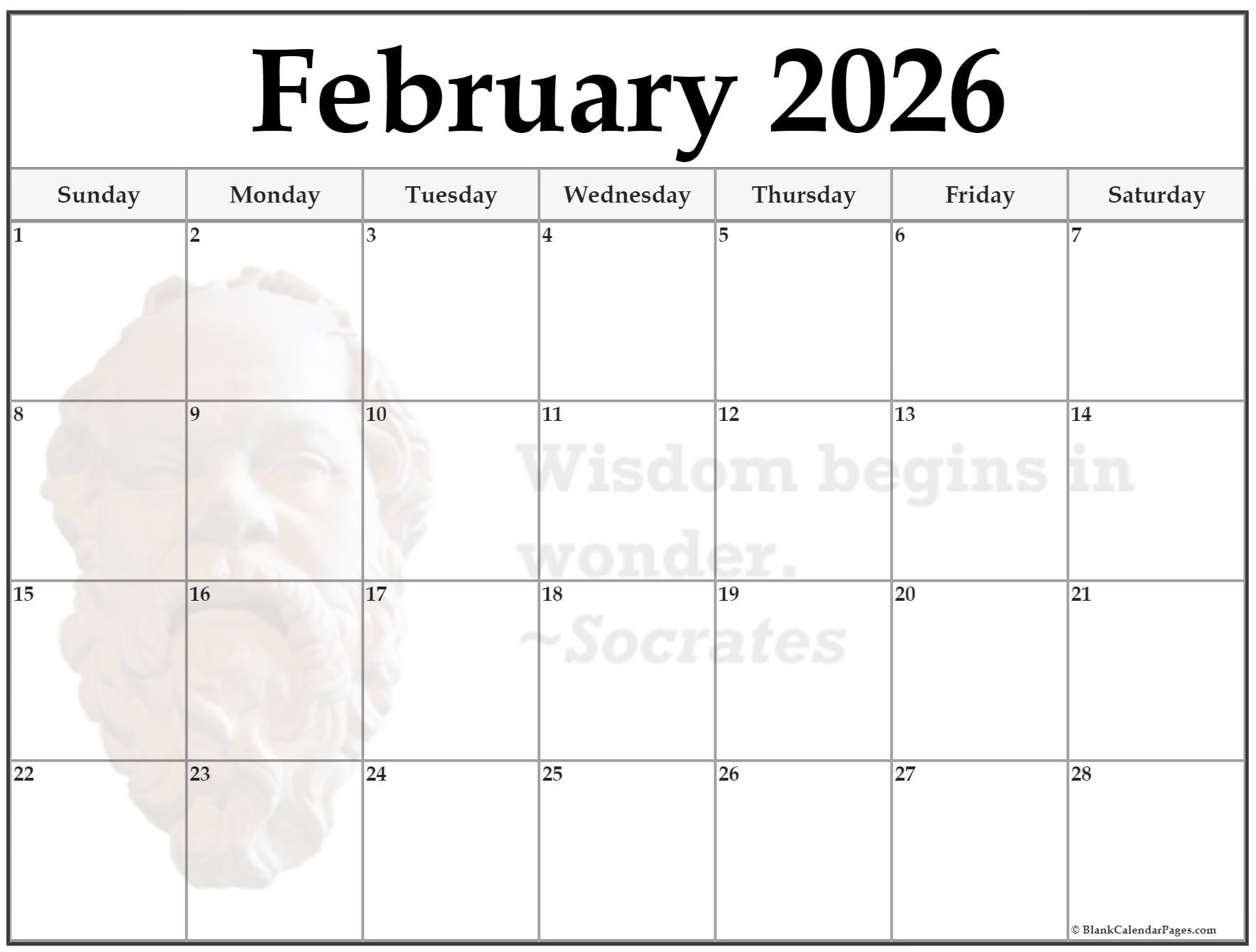 Blank February 2026 Calendar Printable