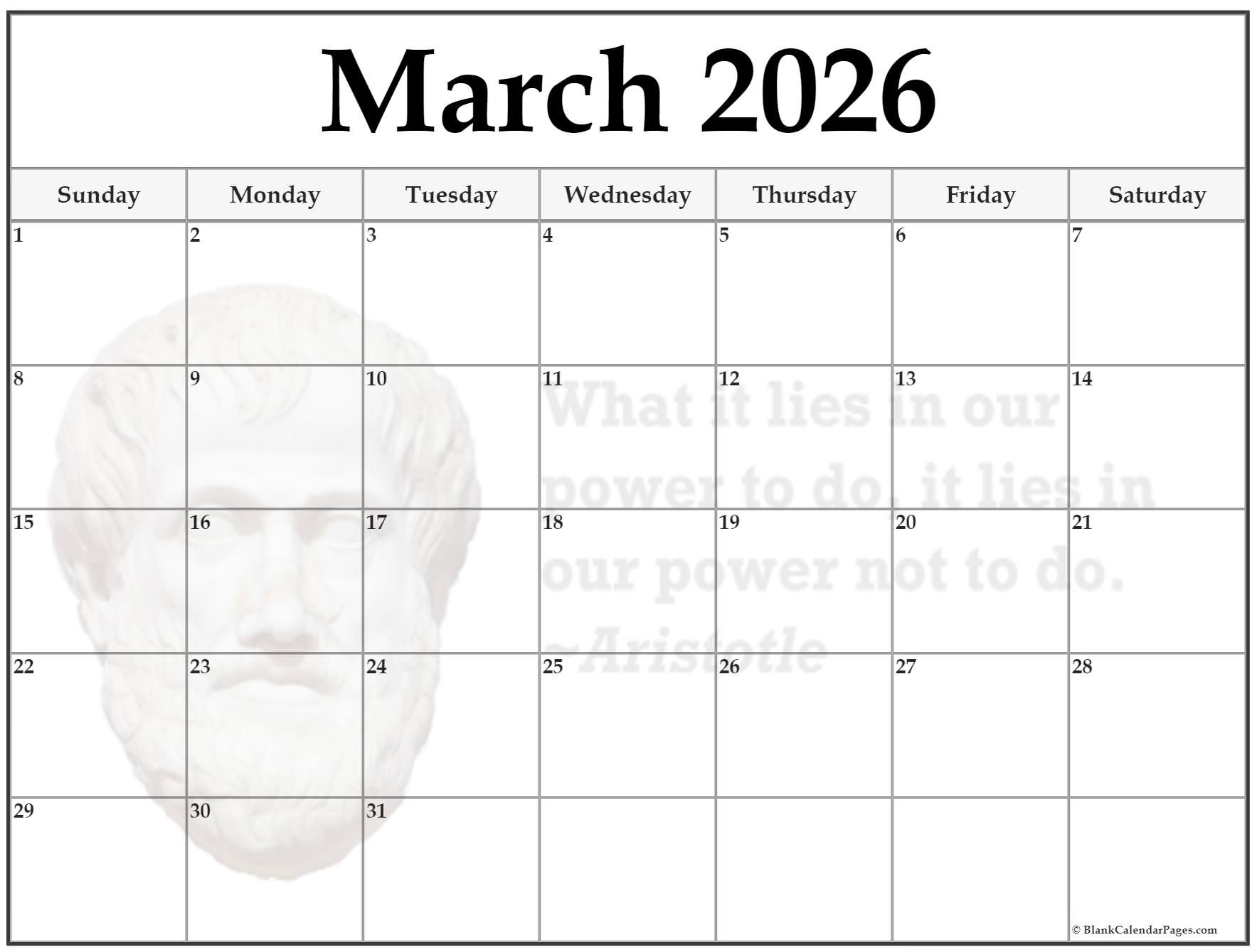 Blank Calendar March 2026