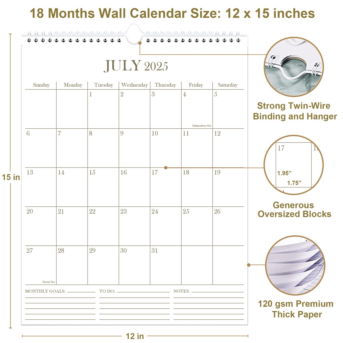 18 Month Wall Calendar Starting July 2025