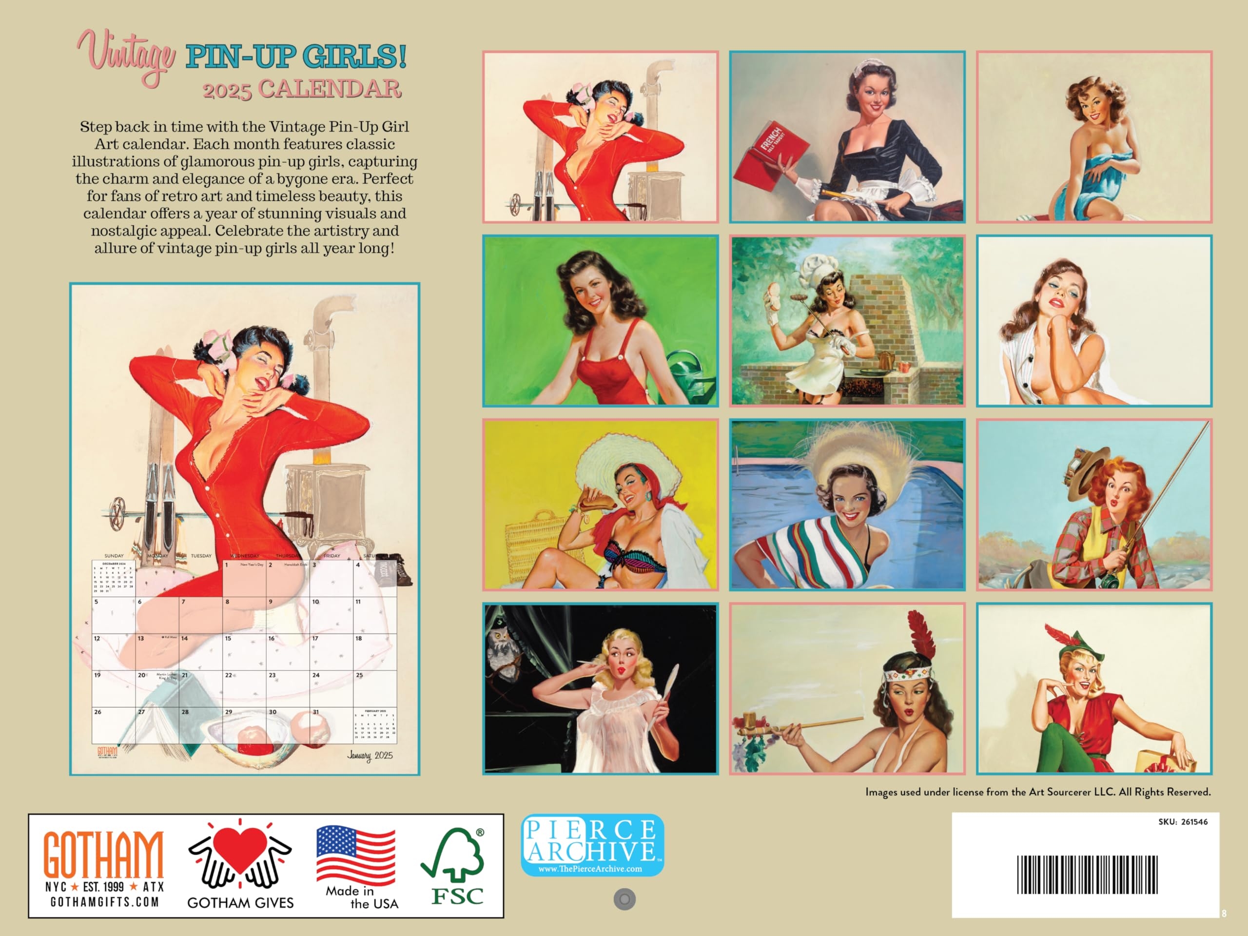 Amazon Vintage Pin Up Girl Calendar 2025 Monthly Wall Calender 12 Month American Made In The USA Office Products