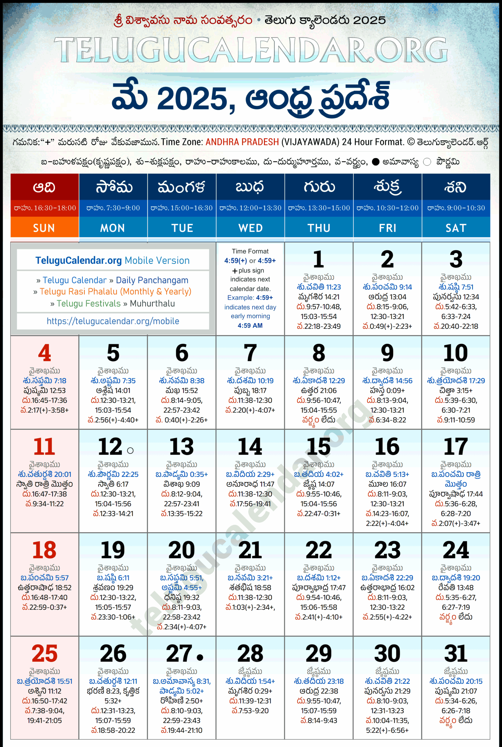 Andhra Pradesh Telugu Calendar 2025 May PDF Festivals