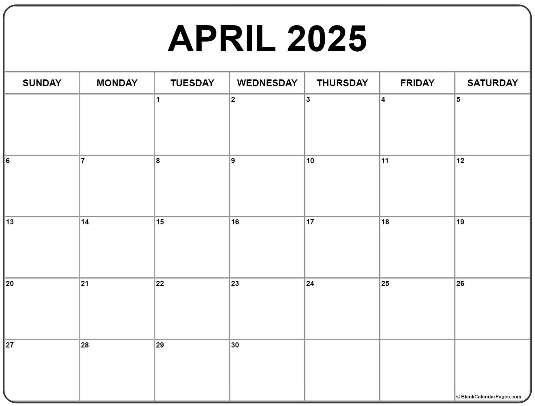 April 2025 Calendar Free Printable Calendars