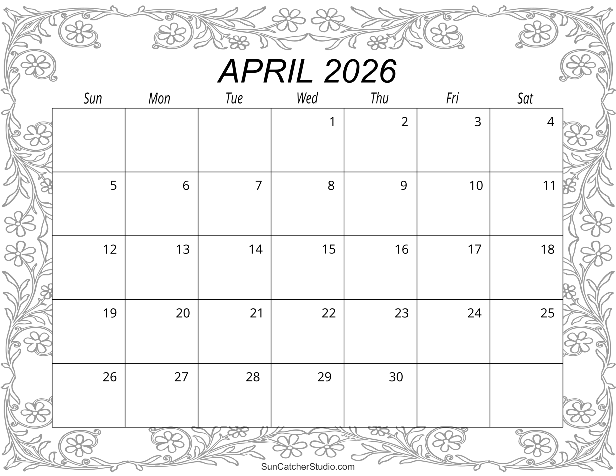 Free Printable April 2026 Calendar Pdf