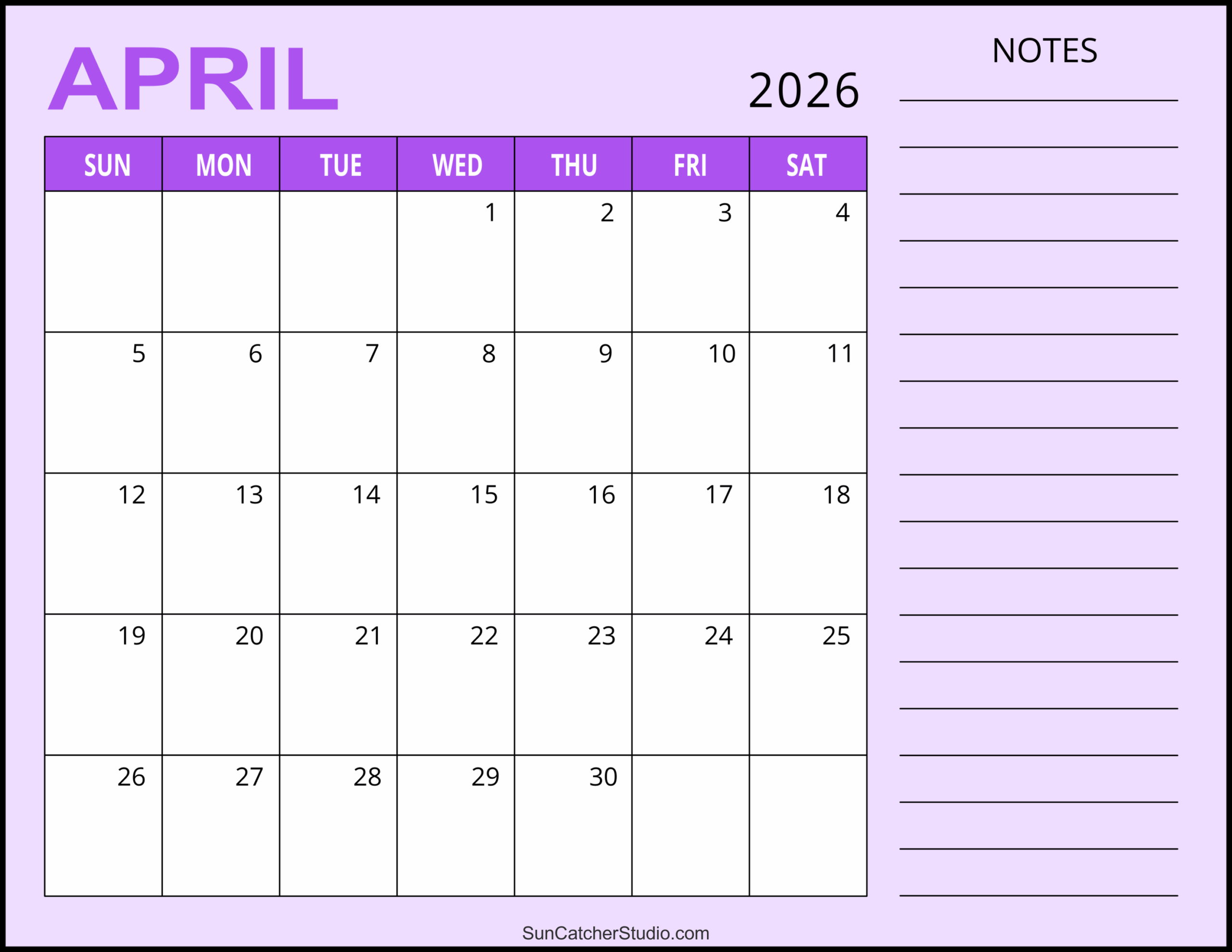 Editable Calendar April 2026