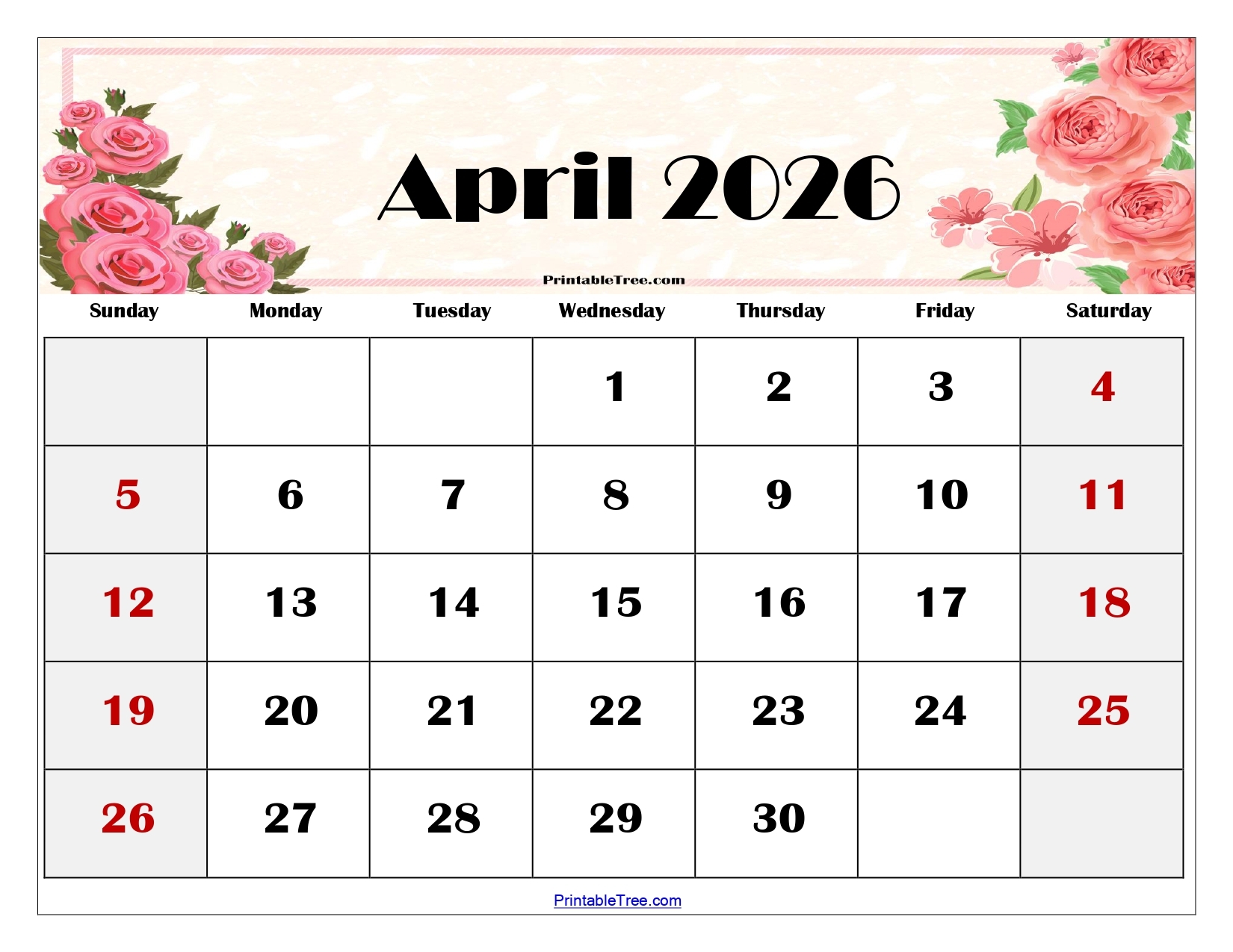 Free April 2026 Printable Calendar