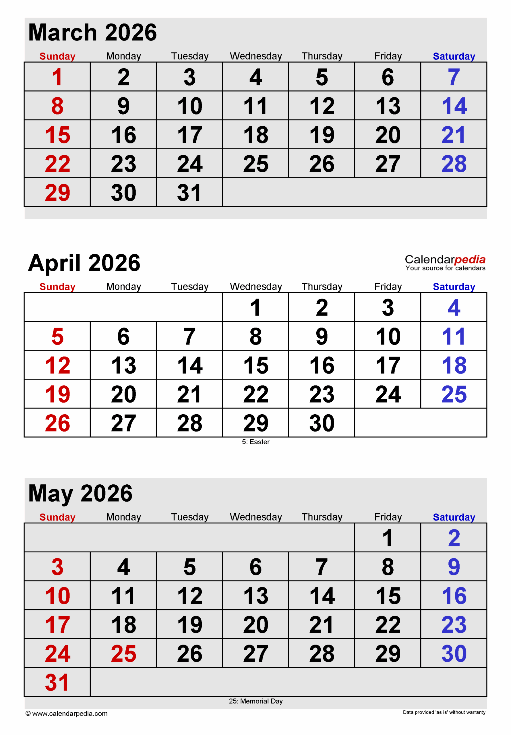 March To April Calendar 2026