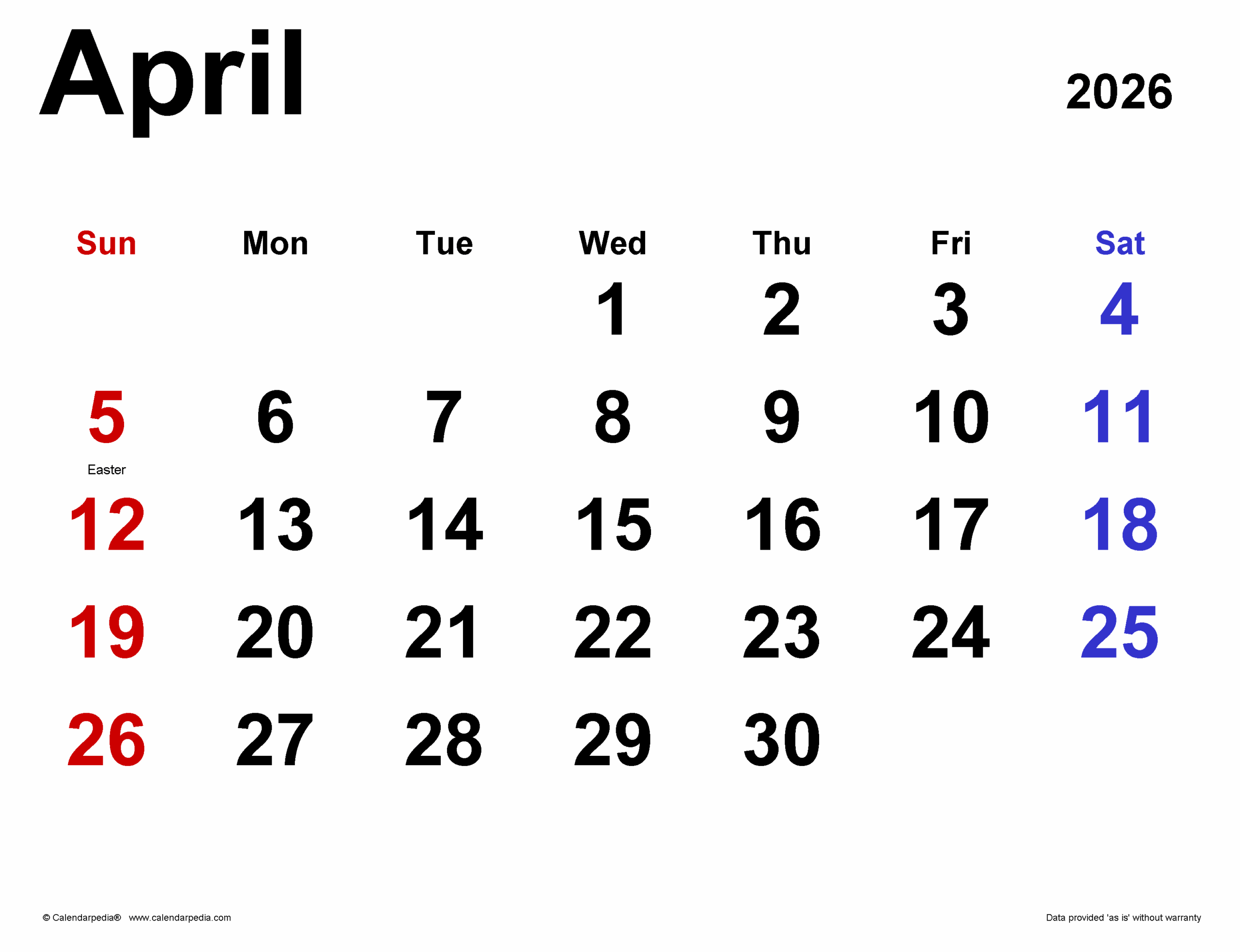 April 2026 Calendar Templates For PDF Excel And Word