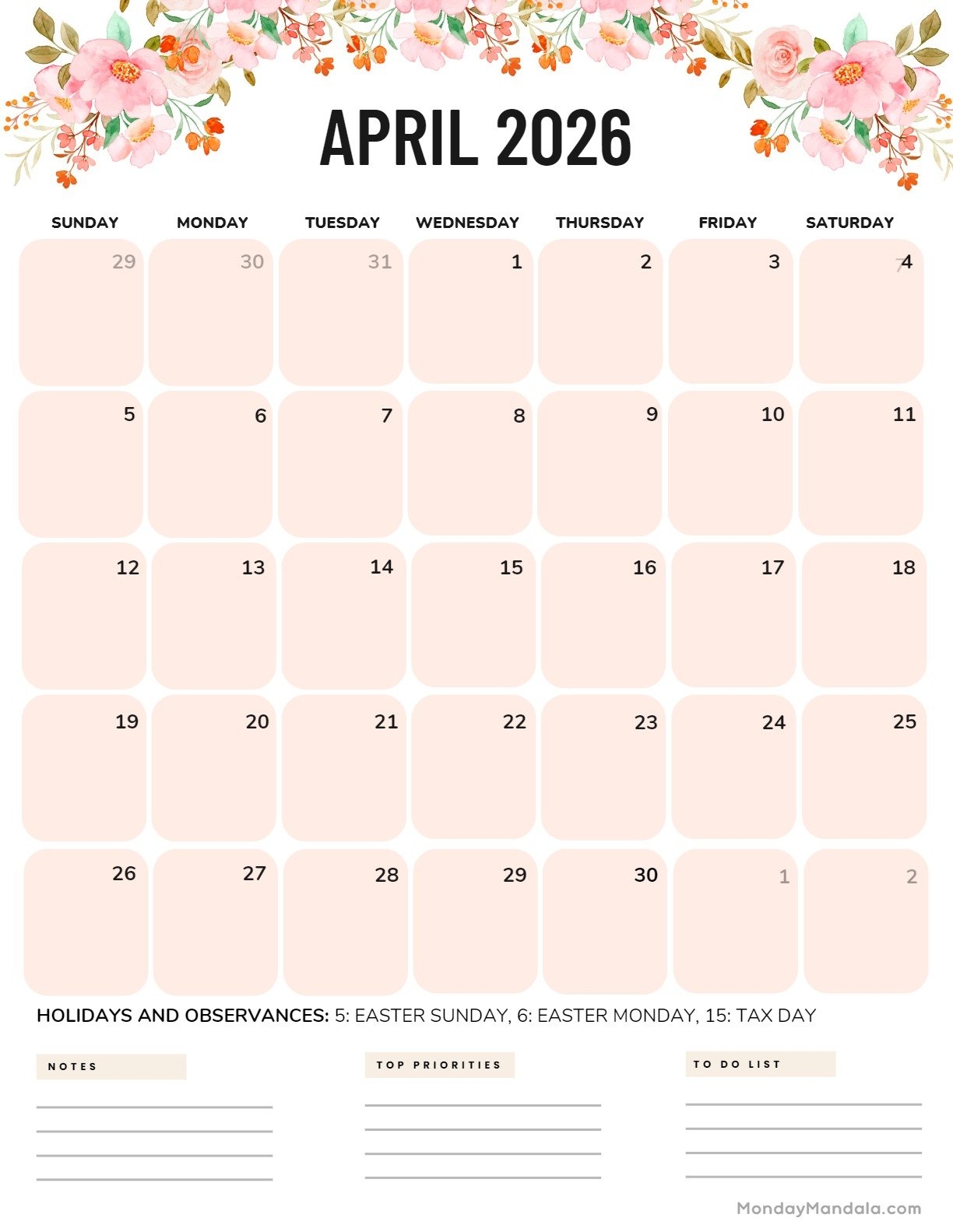 April 2026 Calendars Free PDF Printables 