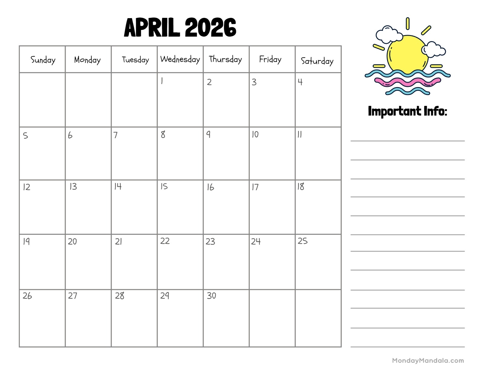 April 2026 Calendars Free PDF Printables 