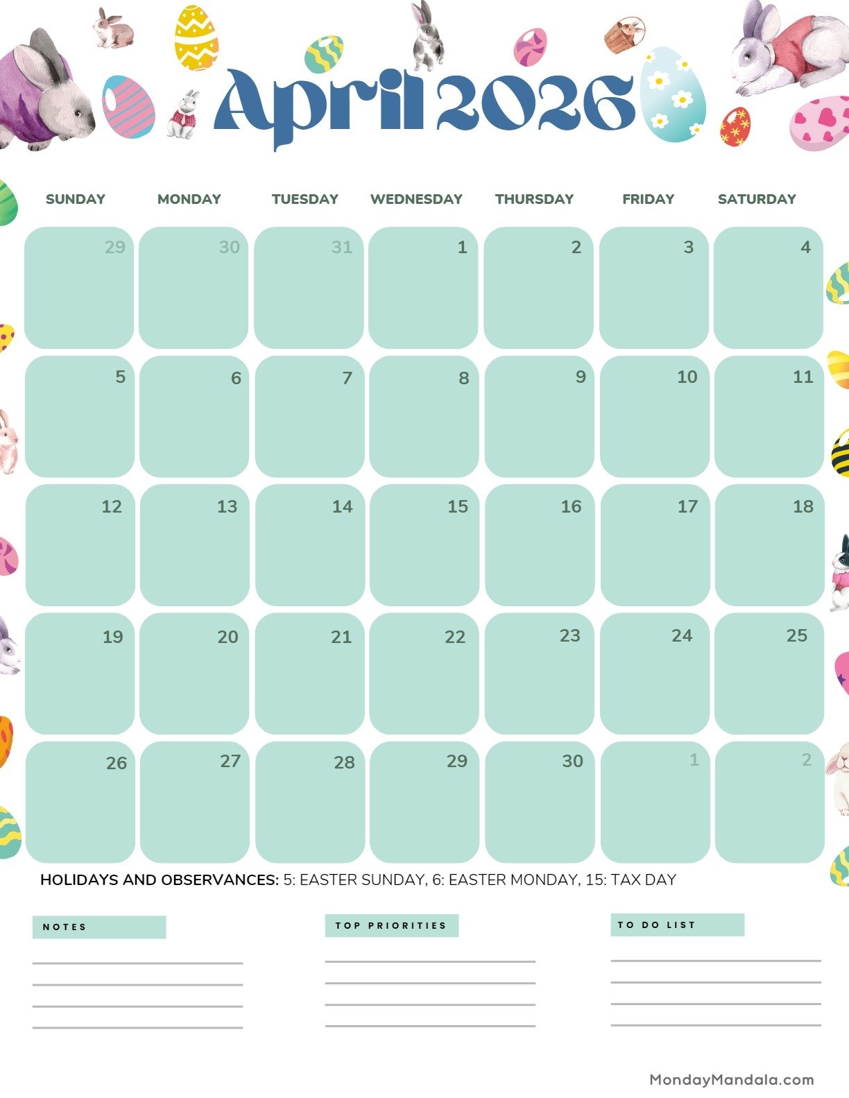 Print Calendar April 2026