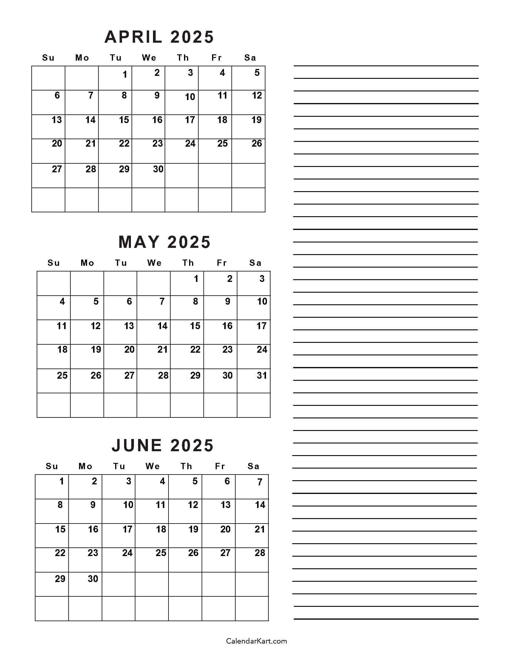 March April May June 2025 Calendar