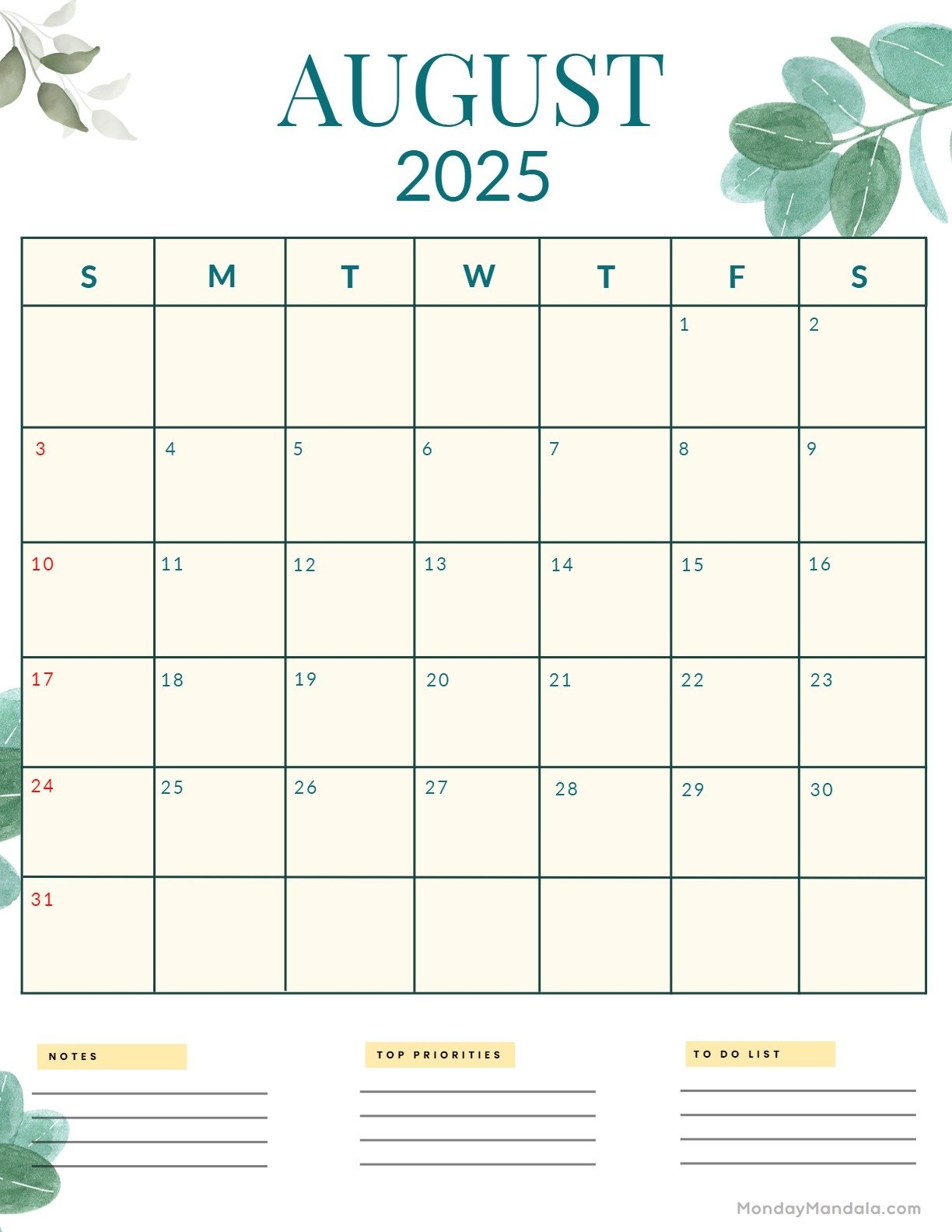 August 2025 Calendar 52 Free PDF Printables 