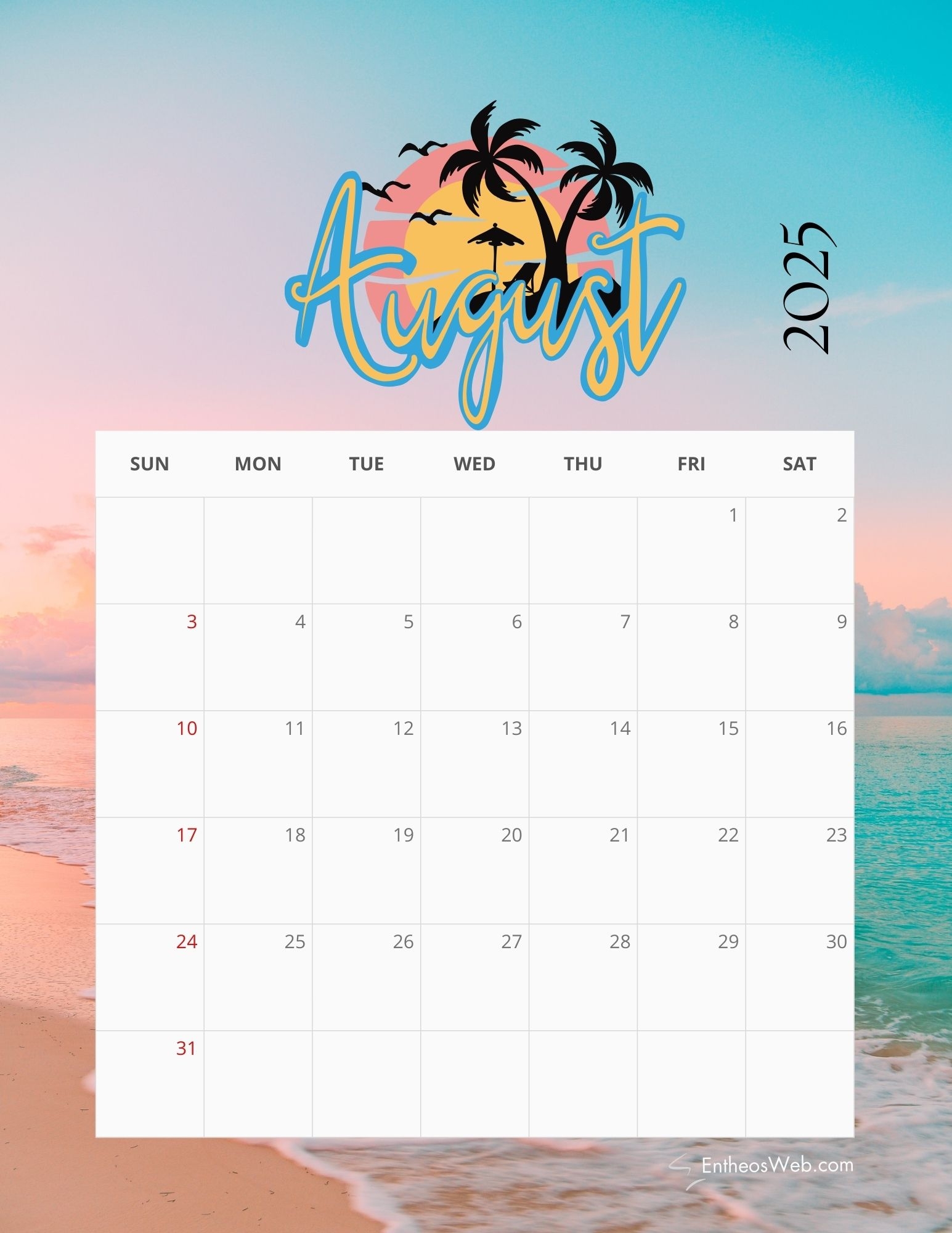 Free August 2025 Calendar