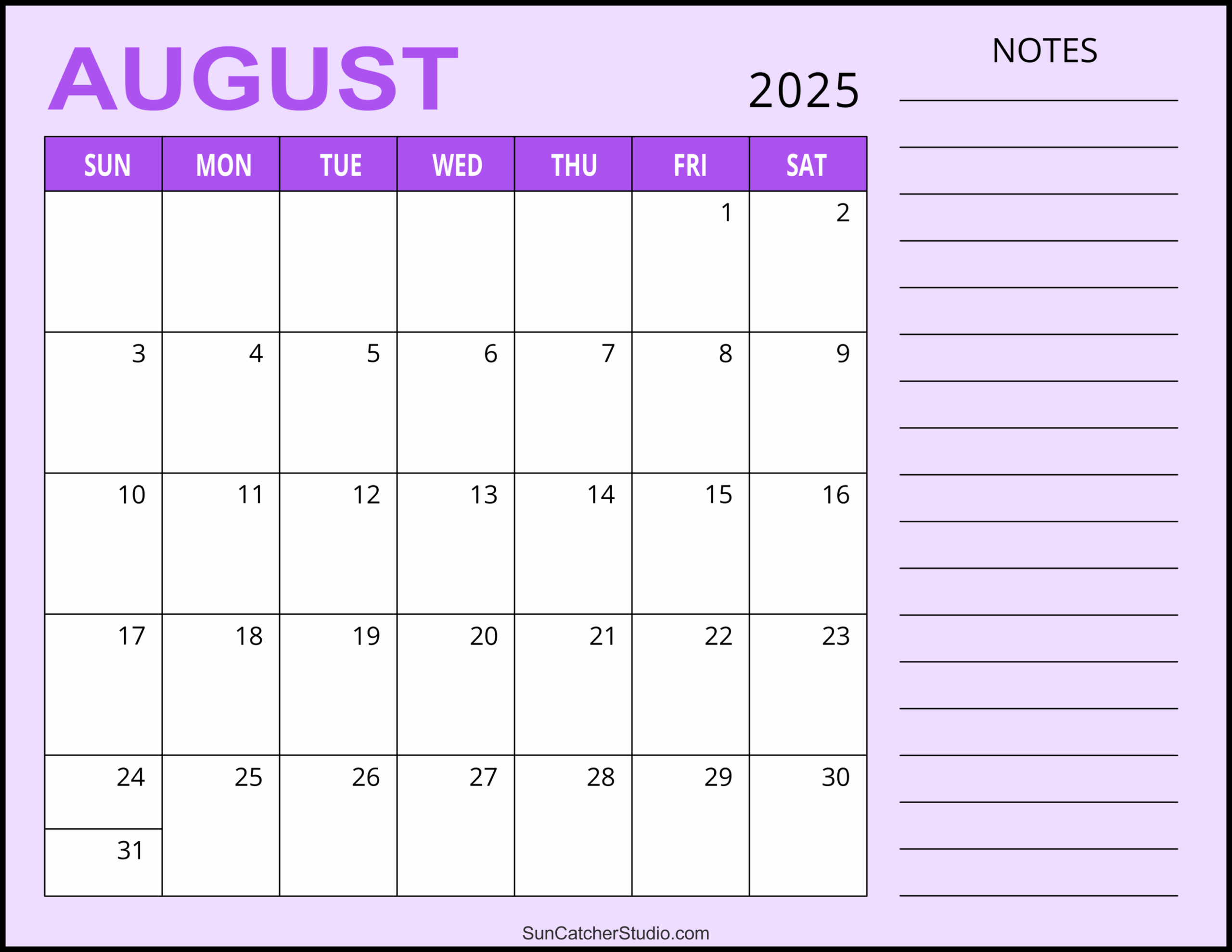 August 2025 Blank Calendar Printable Free