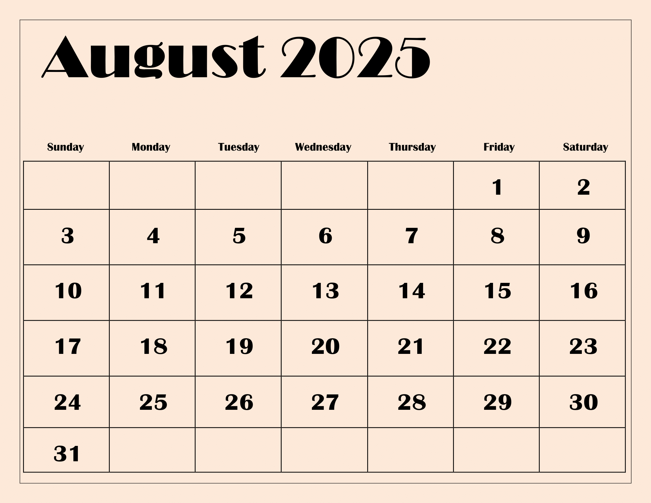 Calender For August 2025