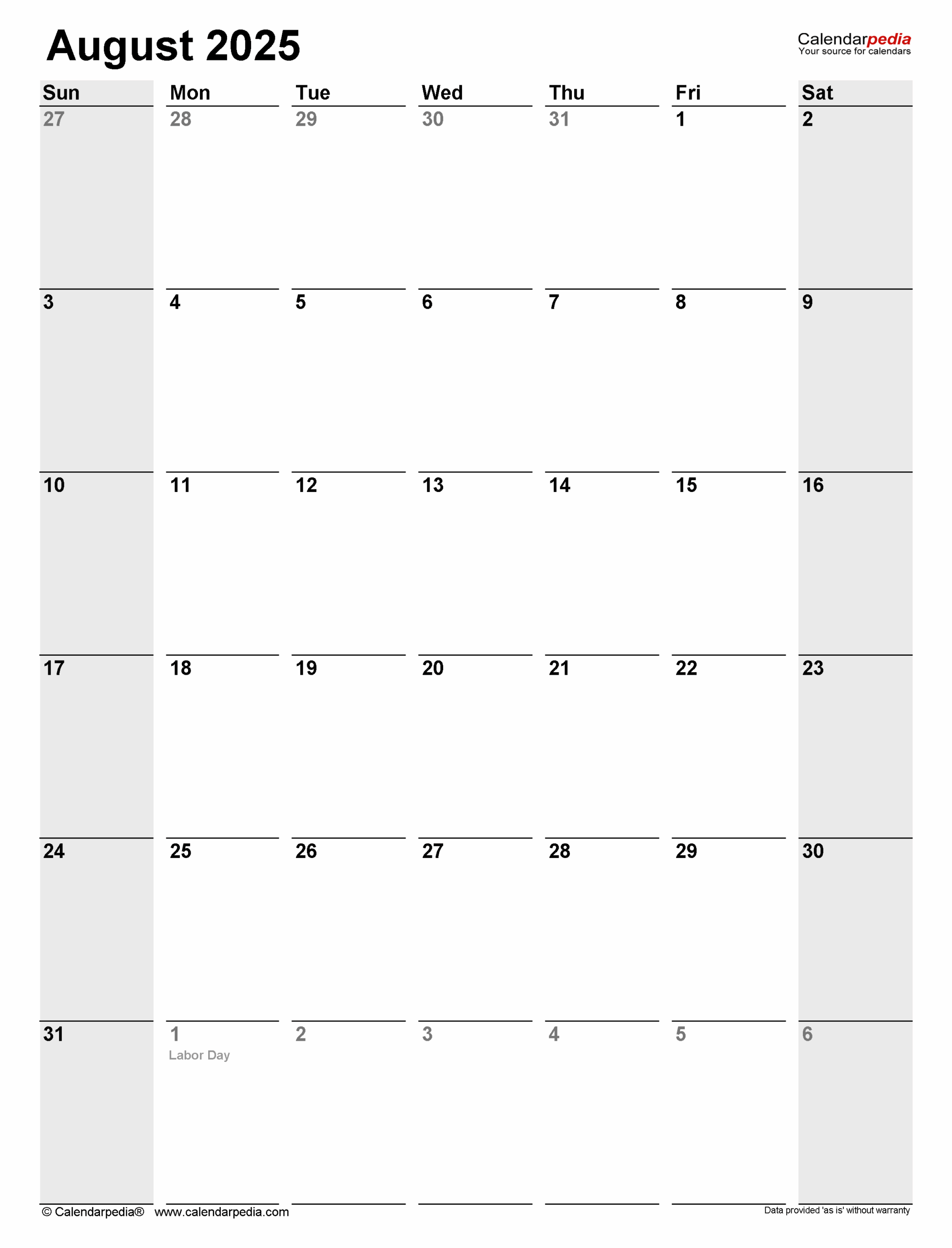 August 2025 Calendar Portrait