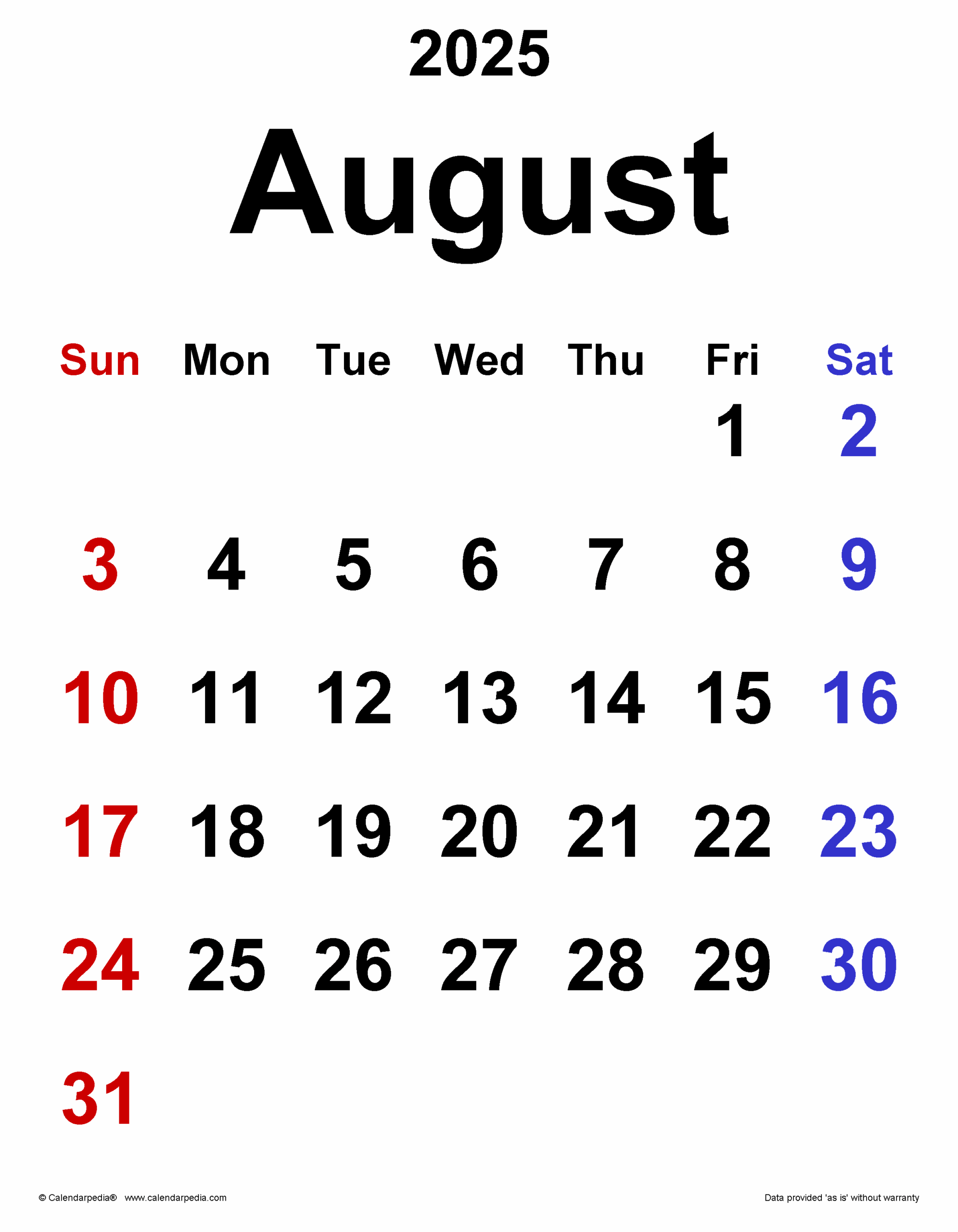August 29 2025 Calendar