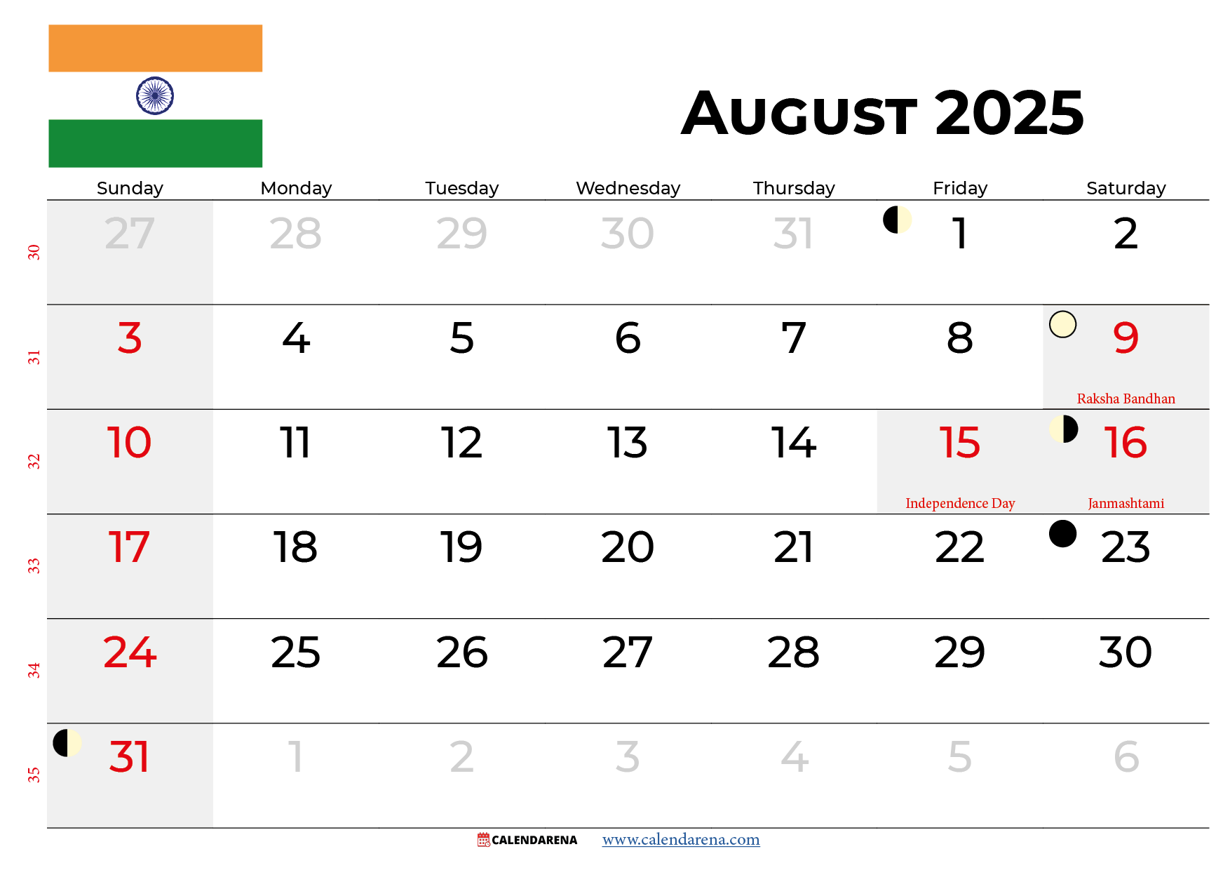 Show August 2025 Calendar