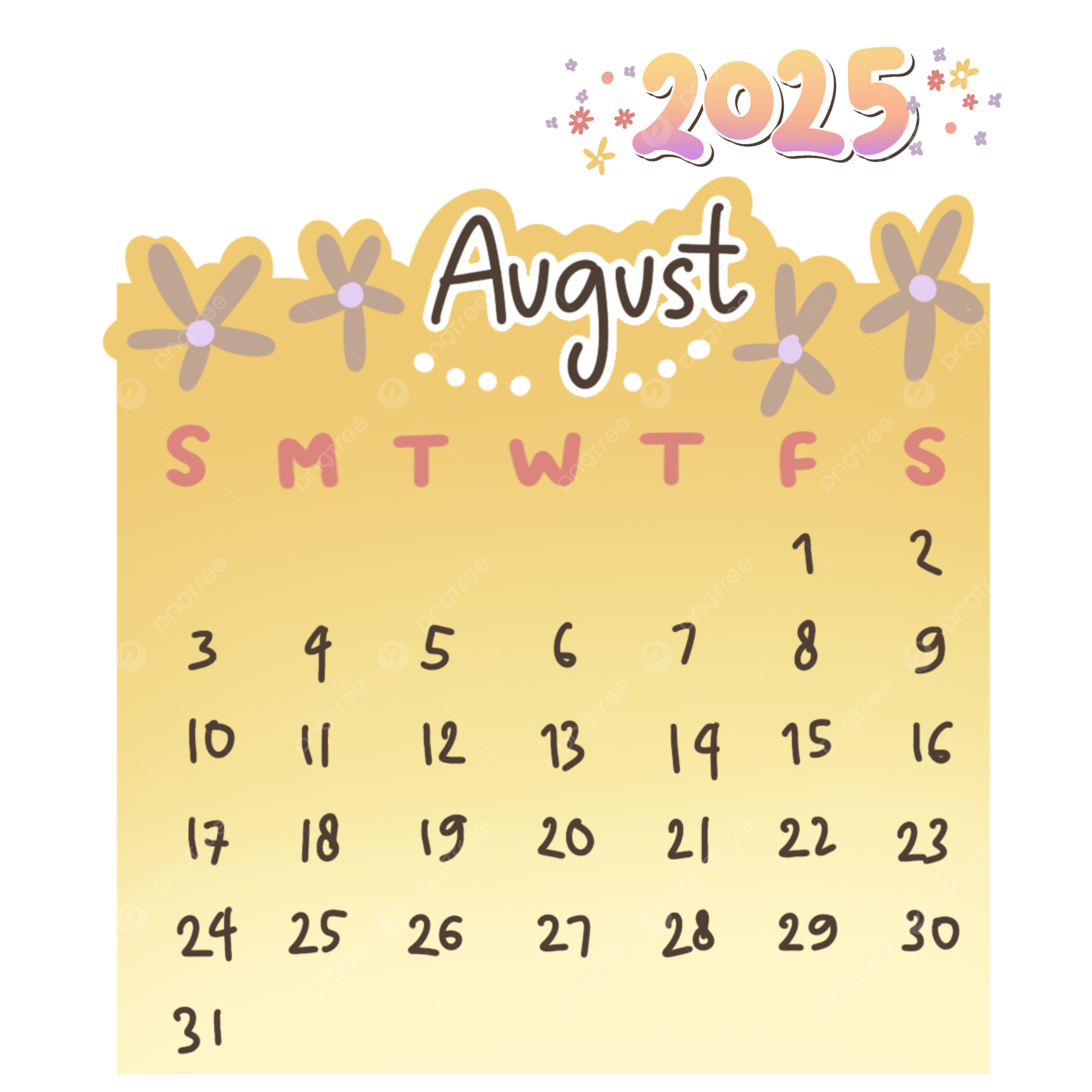 August 2025 Cute Calendar Set Pack Printable August 2025 Calendar 