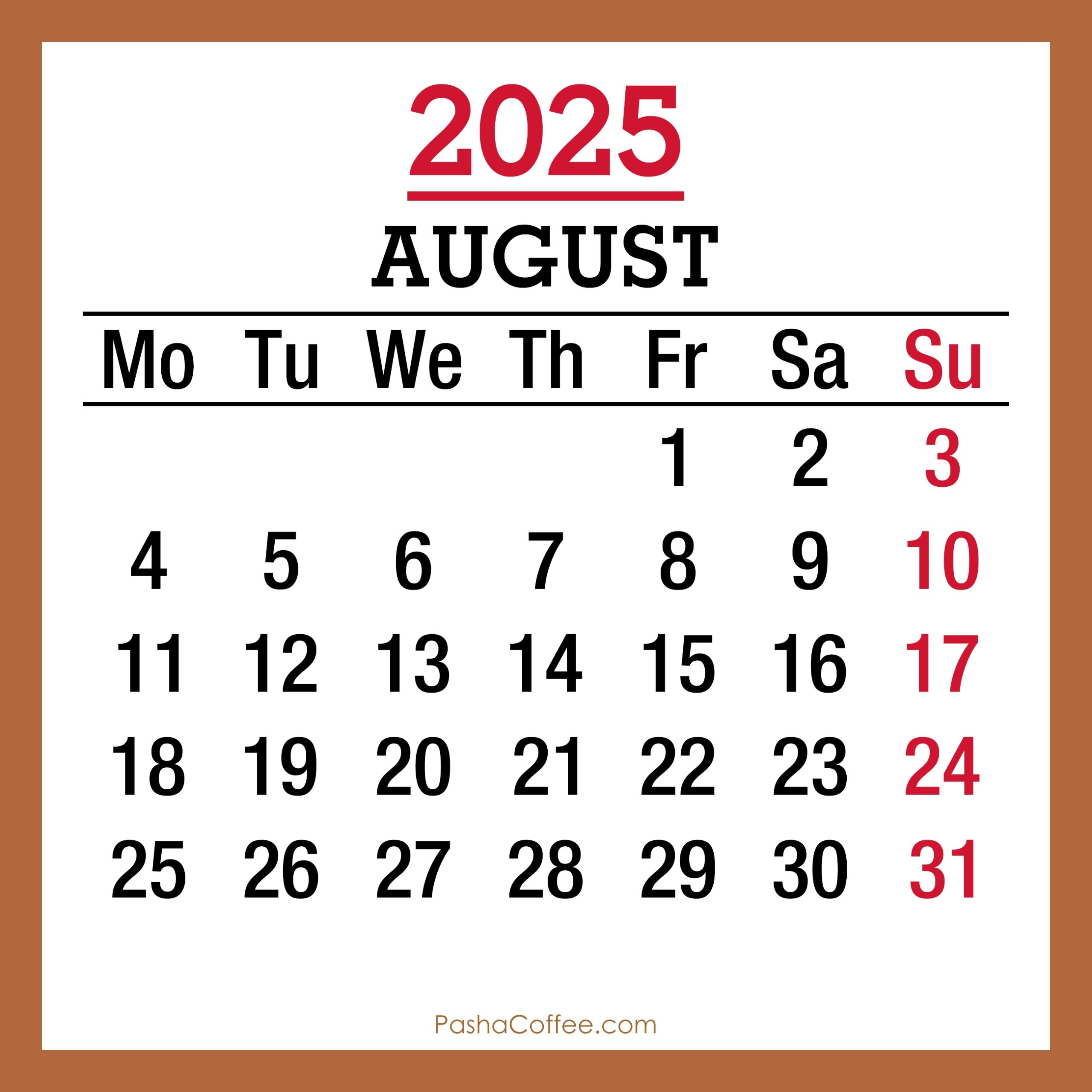 Show Me An August 2025 Calendar