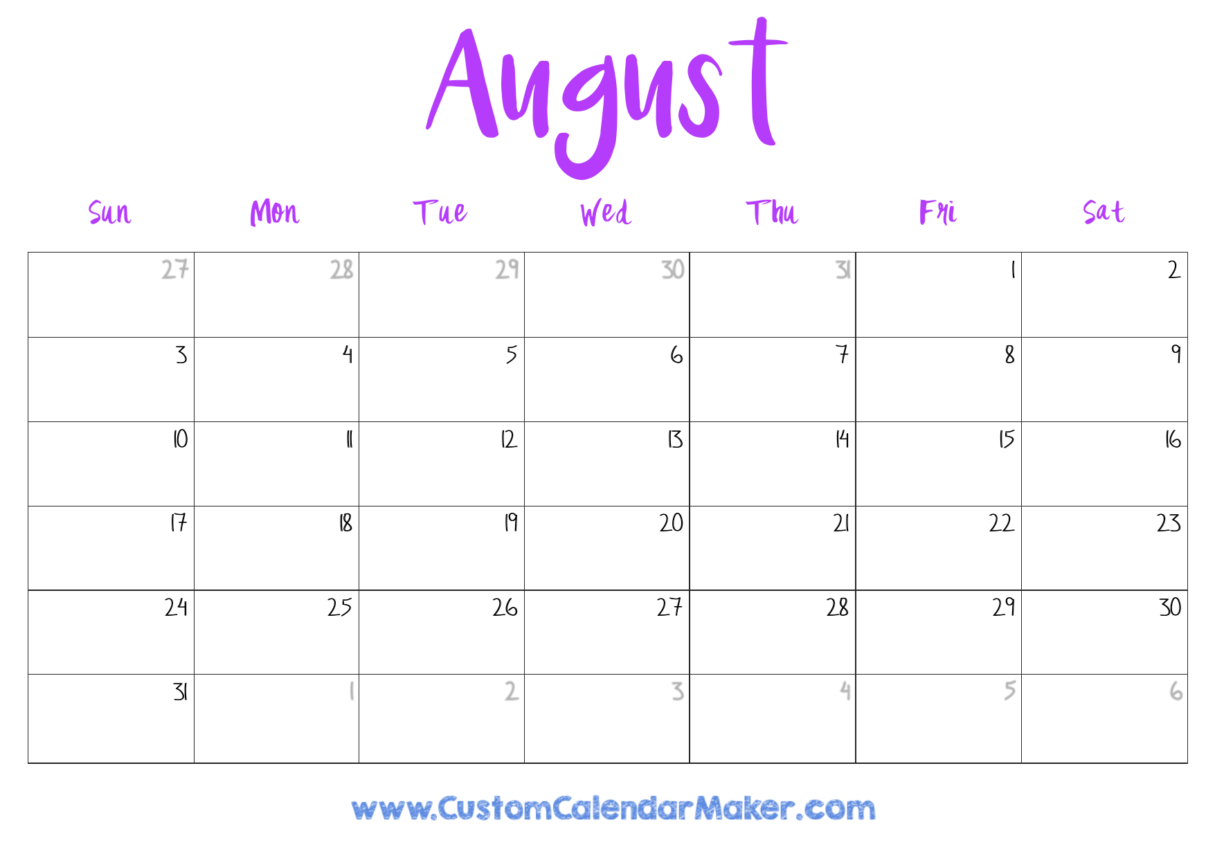 Print Calendar August 2025