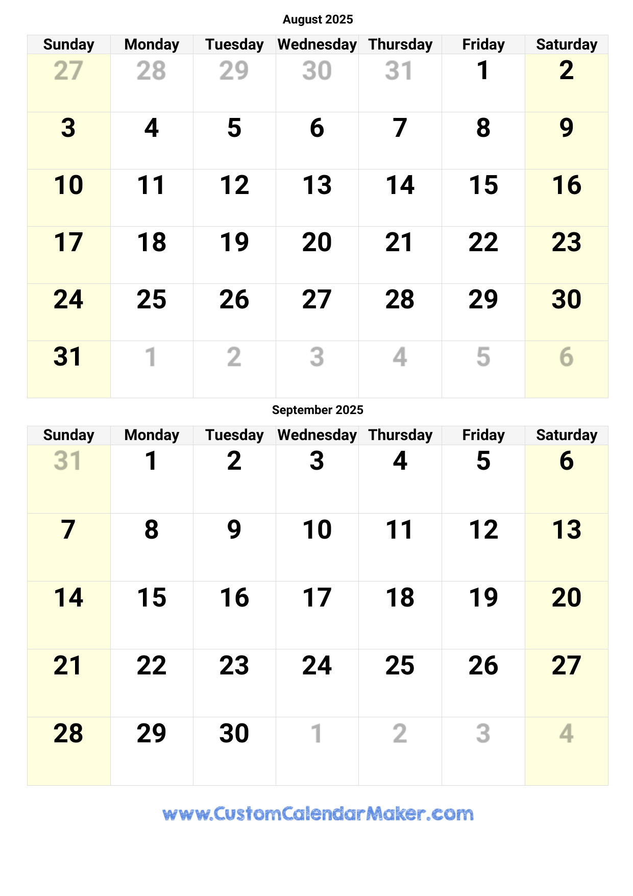 2025 Calendar August To December