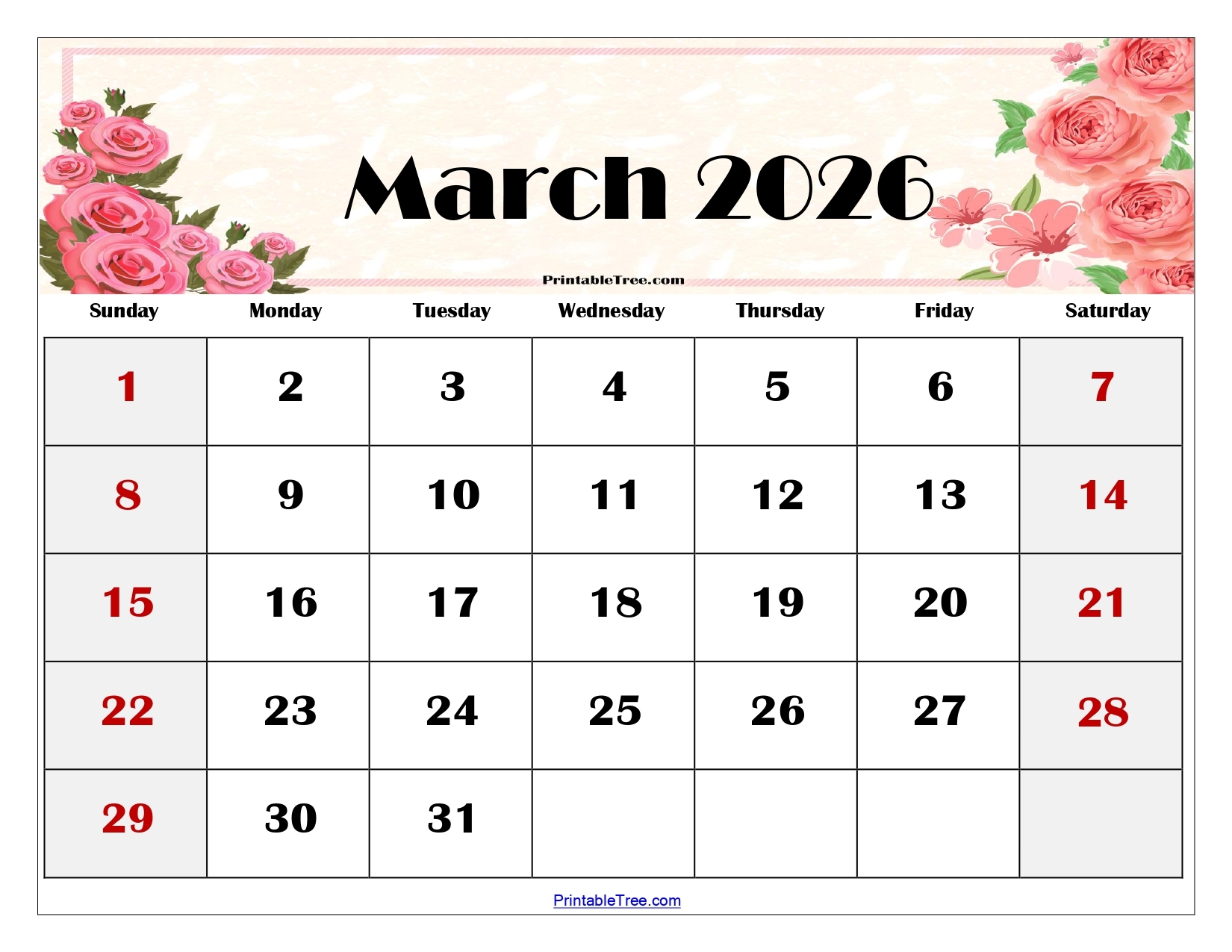 March 2026 Calendar Cute