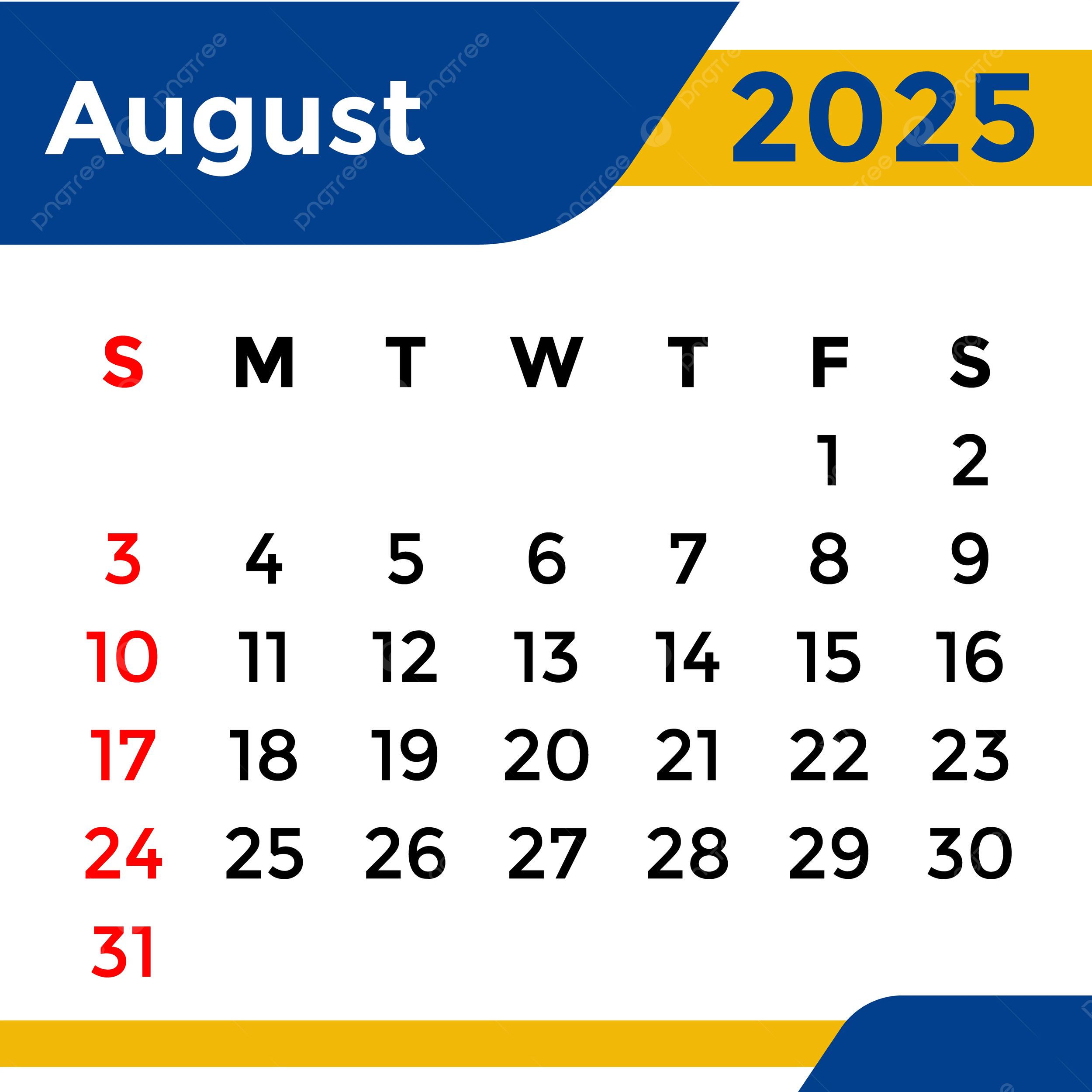 Editable Calendar August 2025