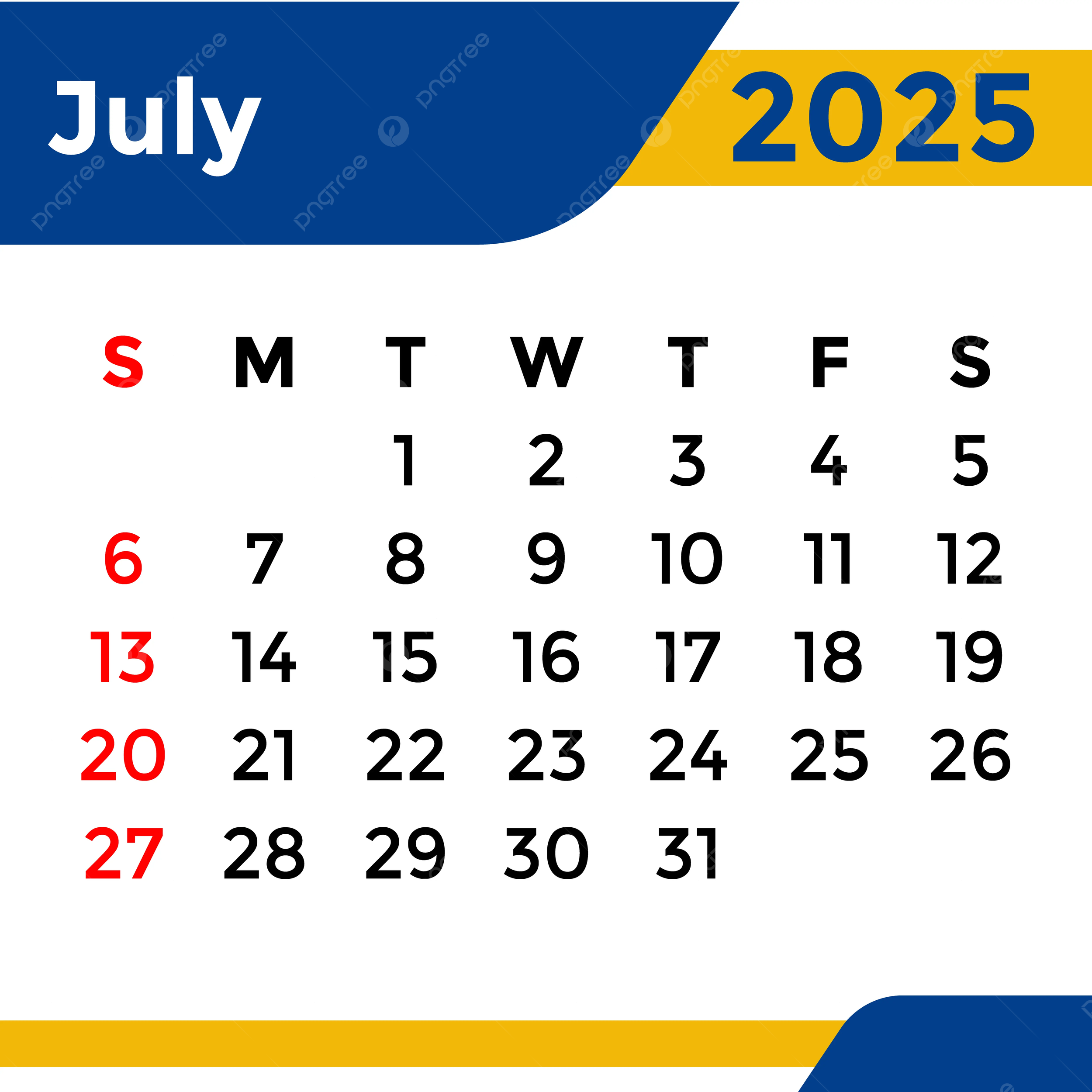 July 2025 Monthly Calendar