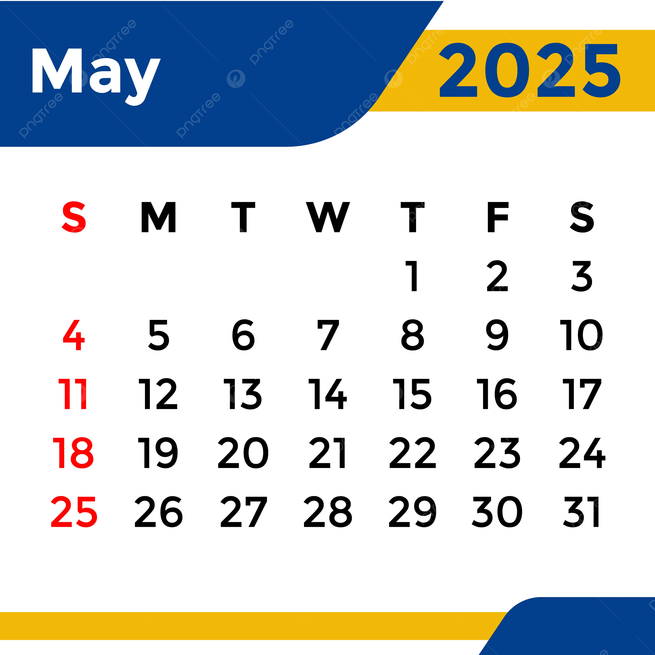 Calendar 2025 May Month