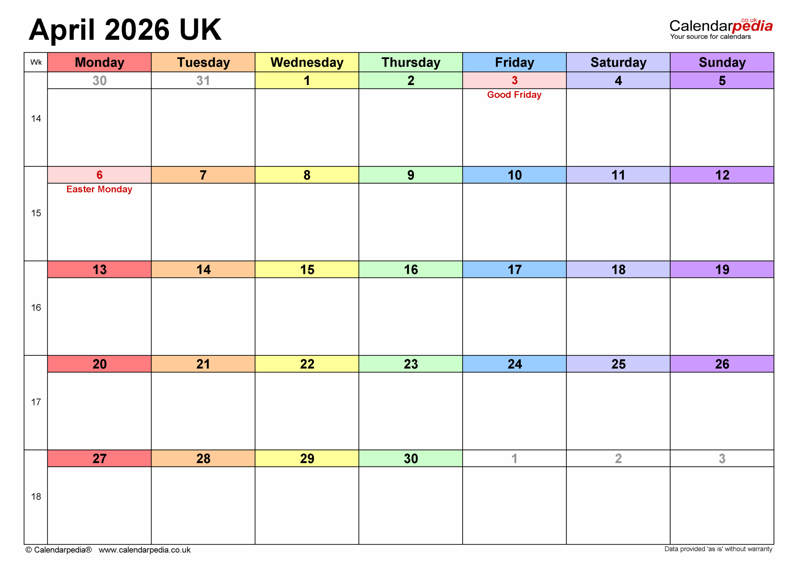 April 2026 Desktop Calendar