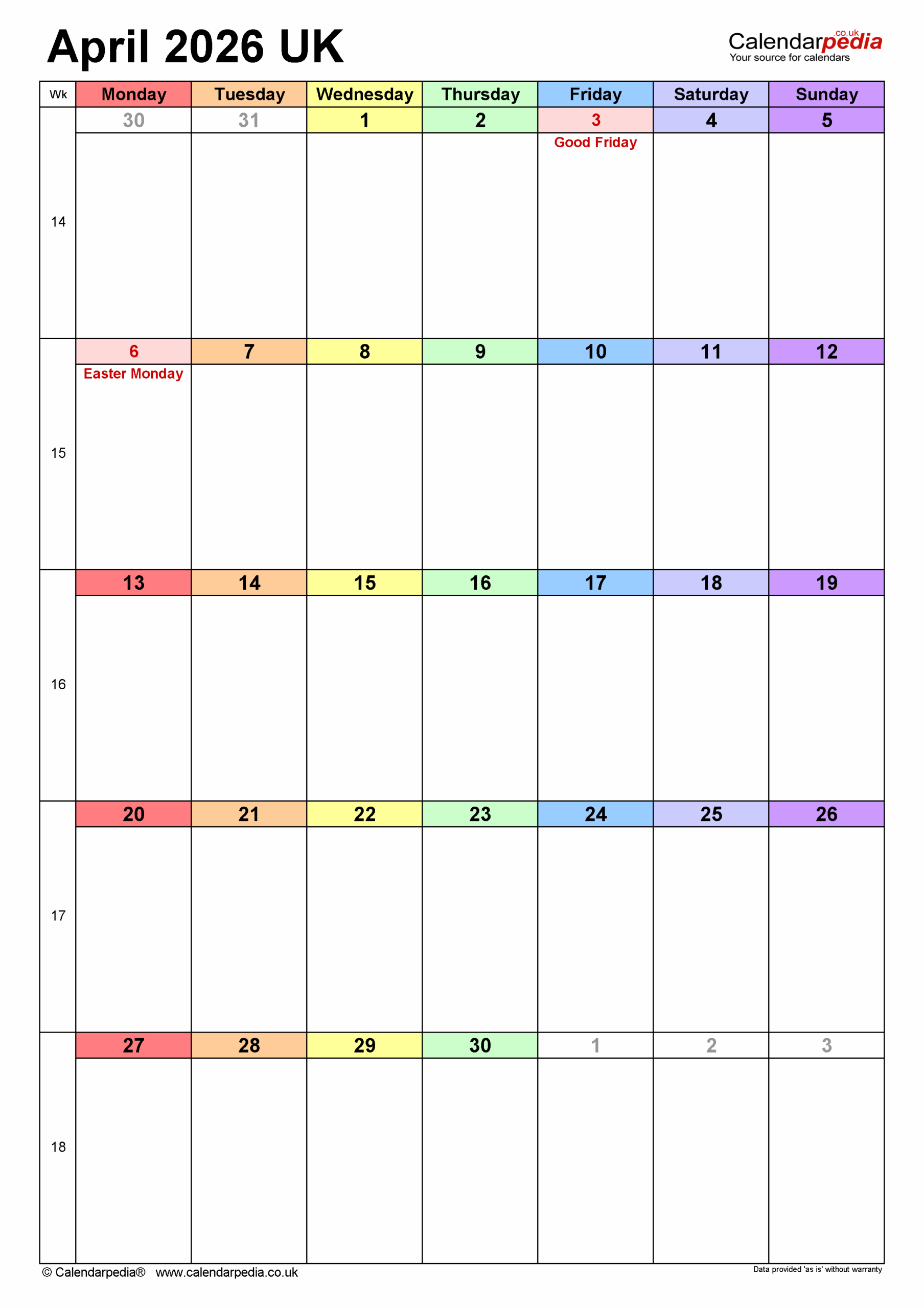 April 2026 Calendar Word