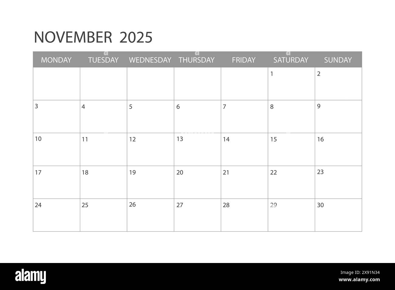 November 2025 Calendar Monday Start