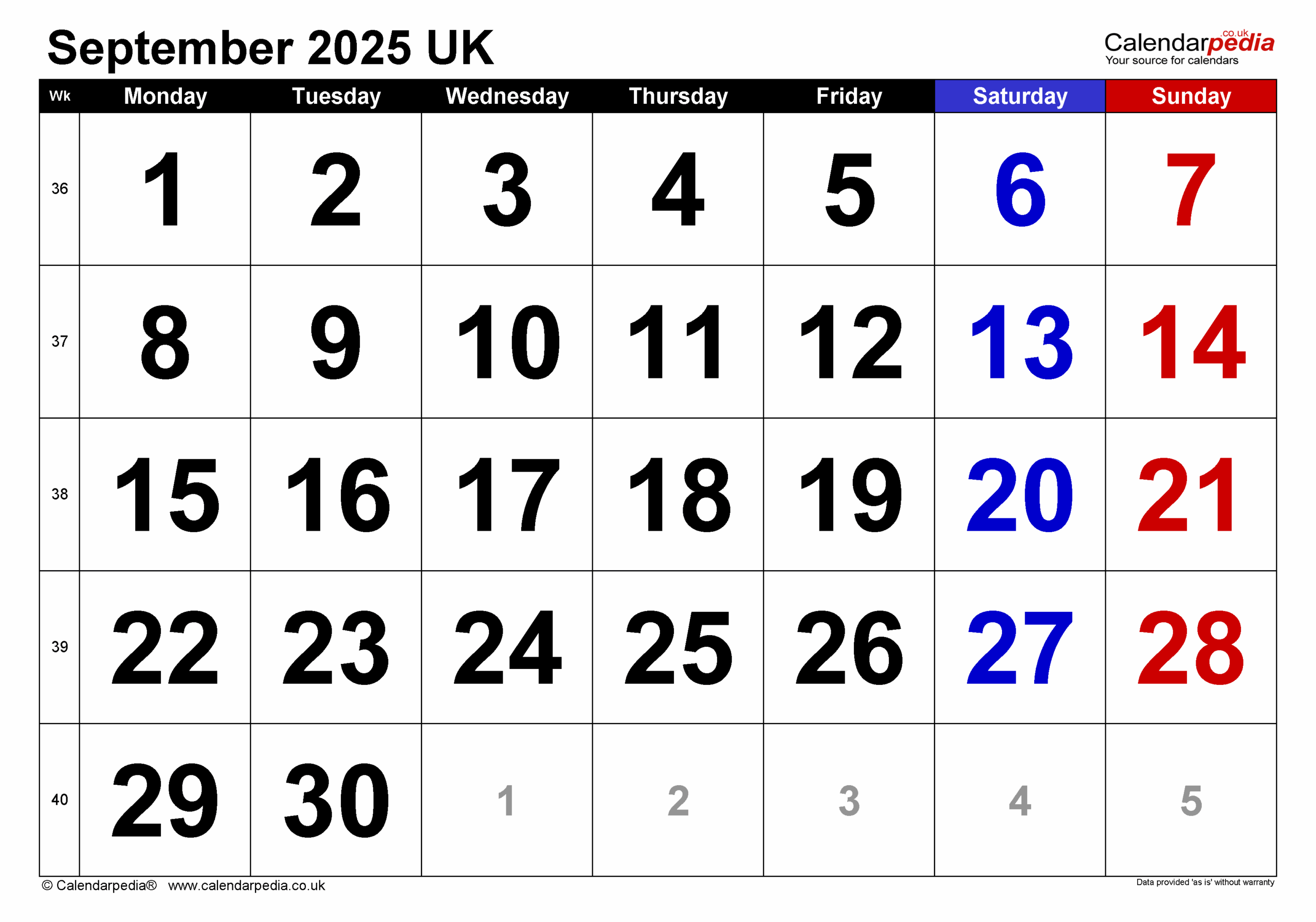 Calendar September 2025 UK With PDF Excel And Word Templates