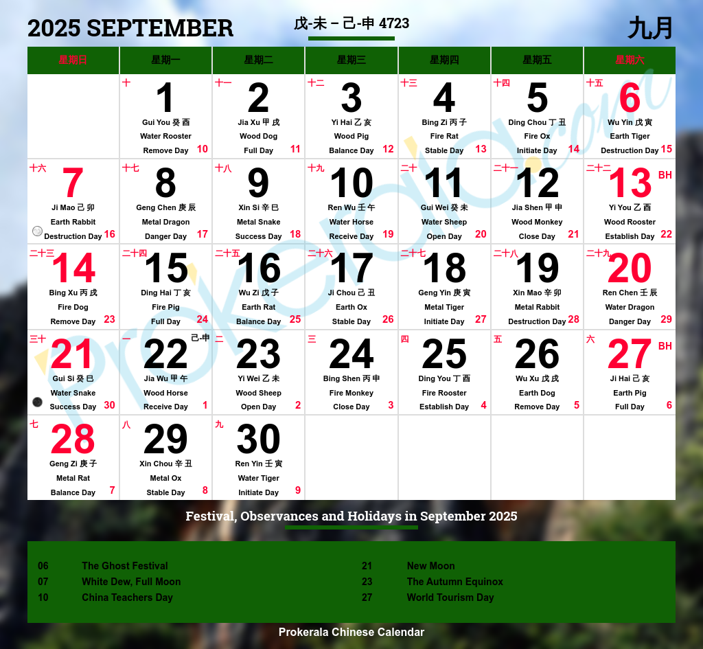 Chinese Calendar September 2025 September 2025